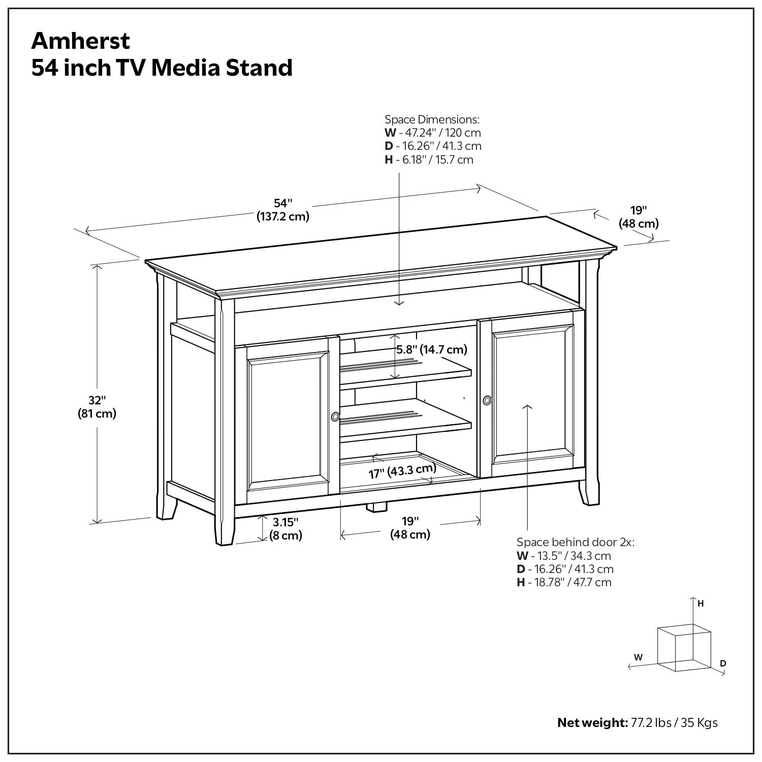 Simpli Home Amherst 54"W Solid Wood TV Stand for TVs up to 60" with Adjustable Shelves