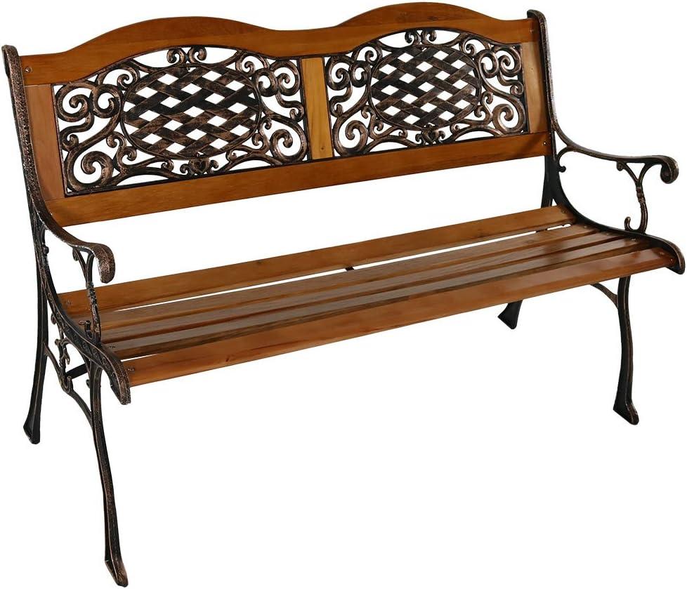 Sunnydaze 49" Black Cast Iron and Wood Outdoor Bench