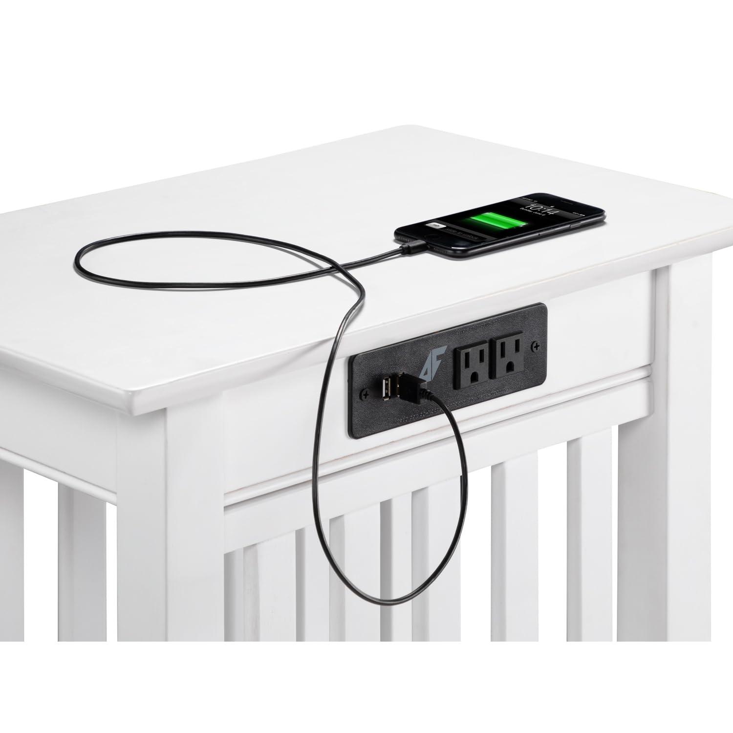 Mission Chair Side Table with Charger Station in White