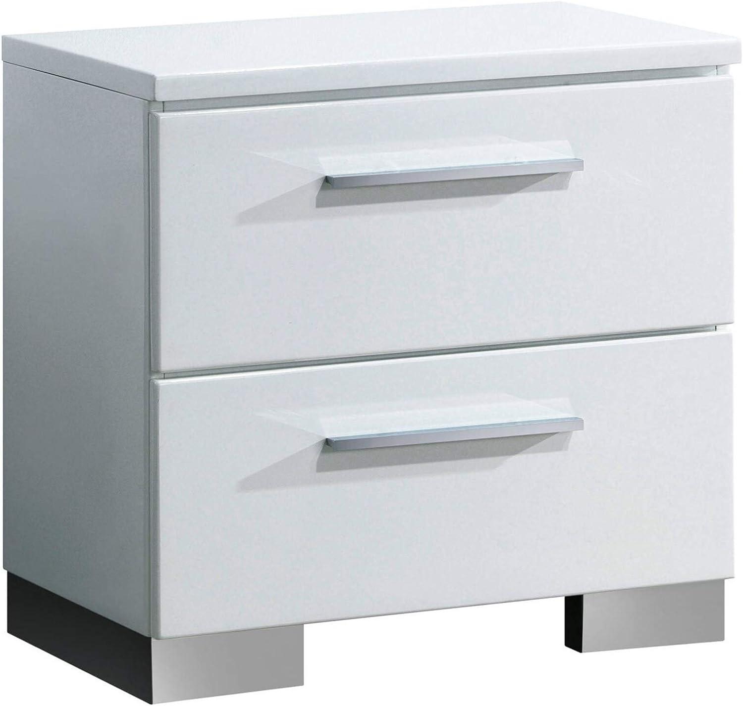 Clementine 2-Drawer White and Chrome Contemporary Nightstand