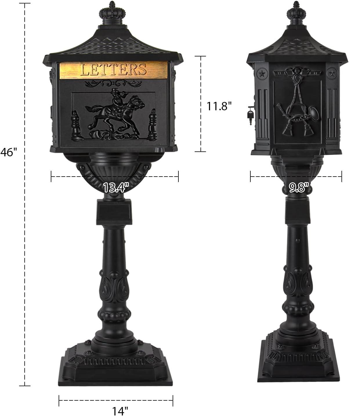 Black Cast Aluminum Lockable Mailbox with Historic Design