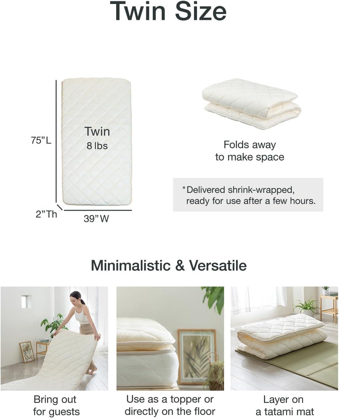 FULI Japanese Futon Floor Mattress, Foldable & Portable Shiki Futon Shikibuton (White, Twin)