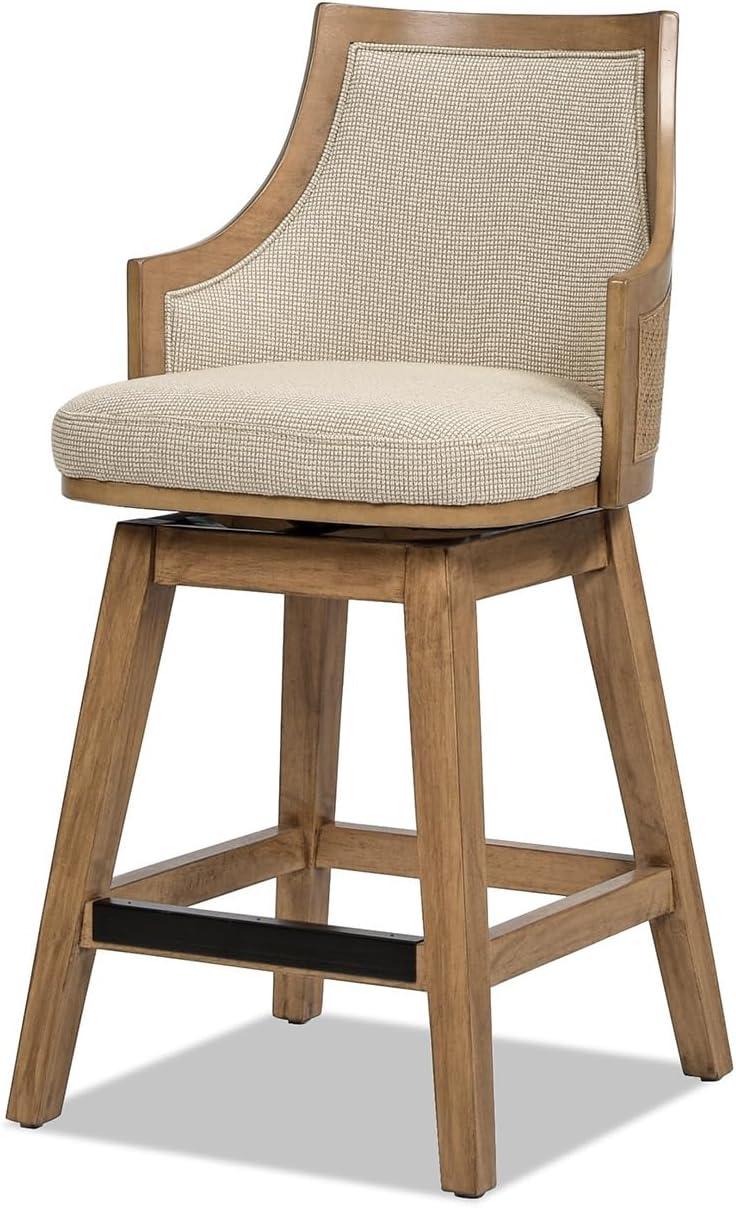 Jennifer Taylor Home Bahama 26" Cane Rattan High-Back Swivel Counter Stool with Recessed Arms, Taupe Beige Textured Weave