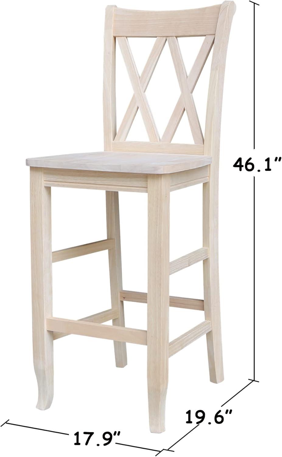 30" Double X-Back Counter Height Barstool Unfinished - International Concepts: Solid Wood, Armless