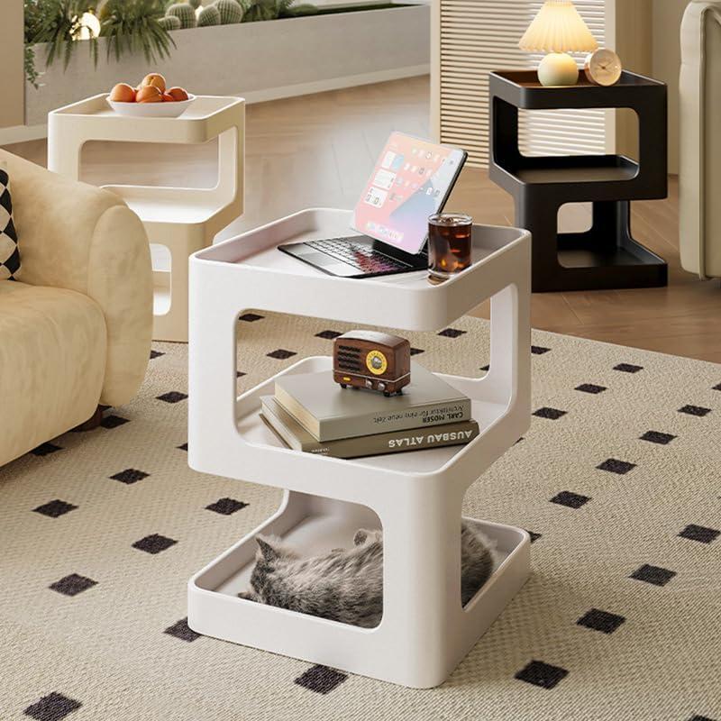 Metal Nightstand, Small End Table, Modern Side Table, Accent Bedside Table, 3 Tier Night Stands, Bed Side Table for Living Room Bedroom Outdoor Entryway, No Assembly Required, Black