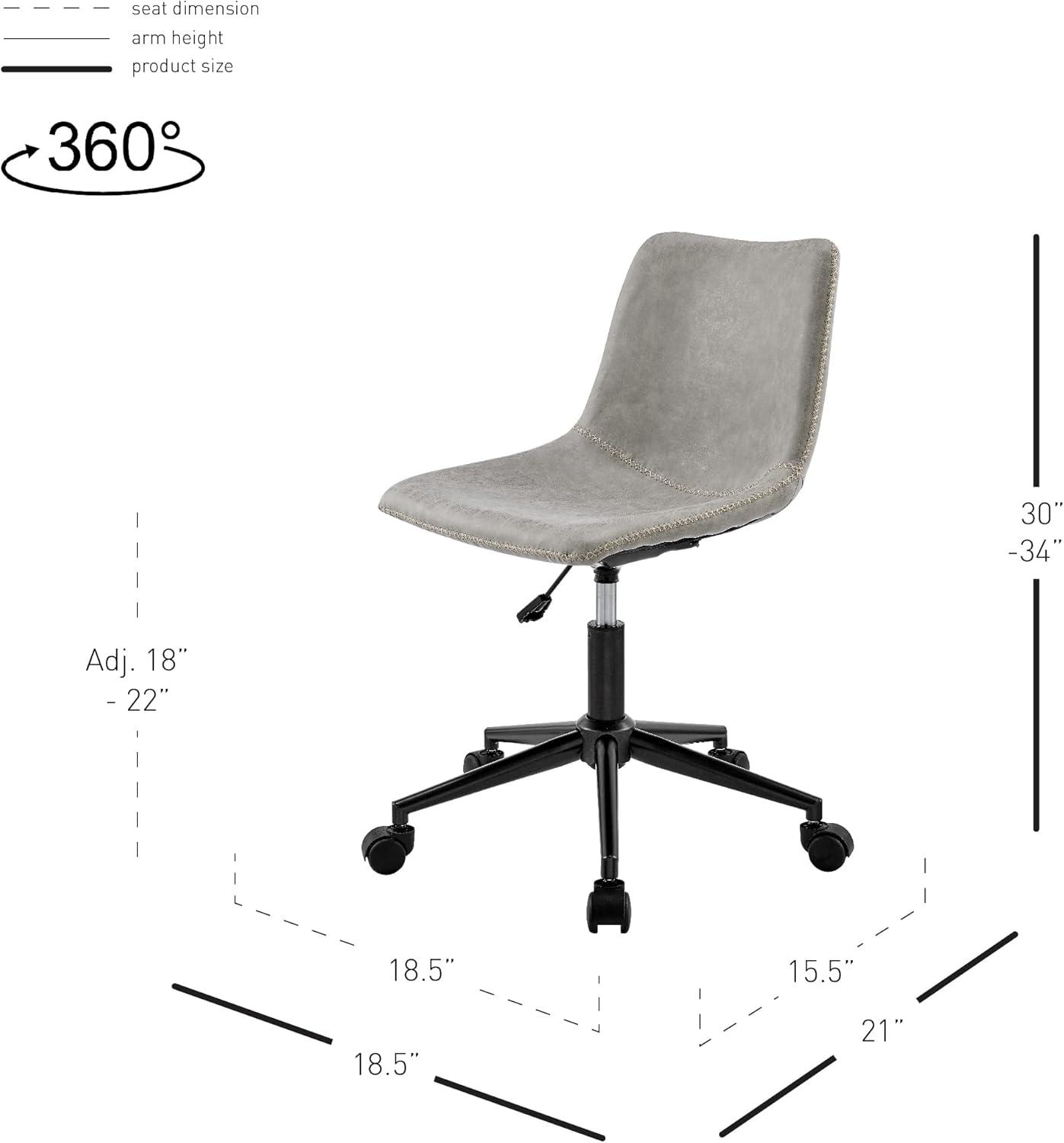 New Pacific Direct Clarke 22" PU and Plywood Swivel Office Chair in Gray
