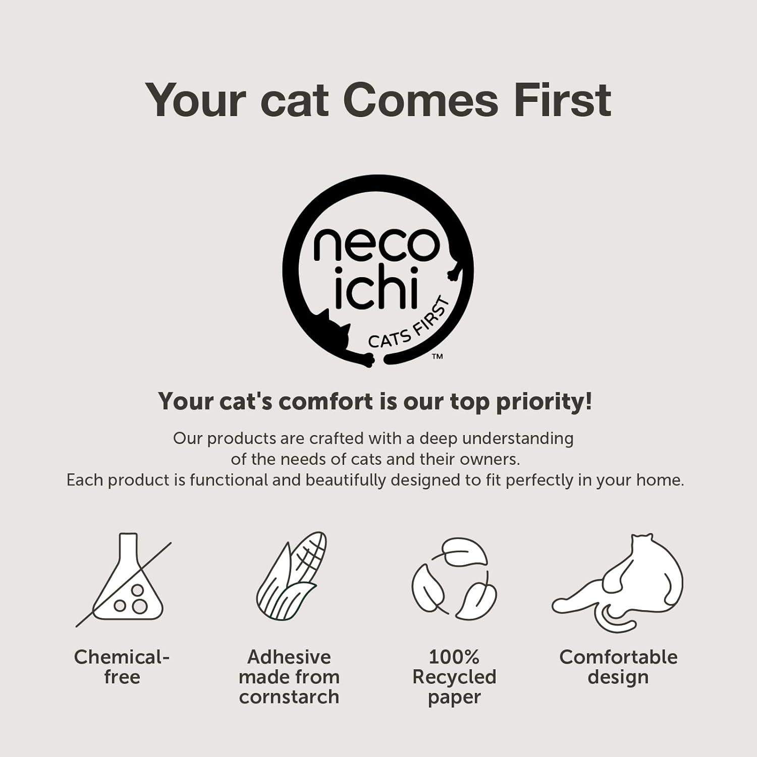 Necoichi Cardboard Cat Scratcher Bed for Indoor Cats - Cat Scratching Board, Horizontal Cat Scratch Pad Lounger with Reversible Usability and Extra Comfort for Lounge, Curved (22" Large, Dark Cherry)