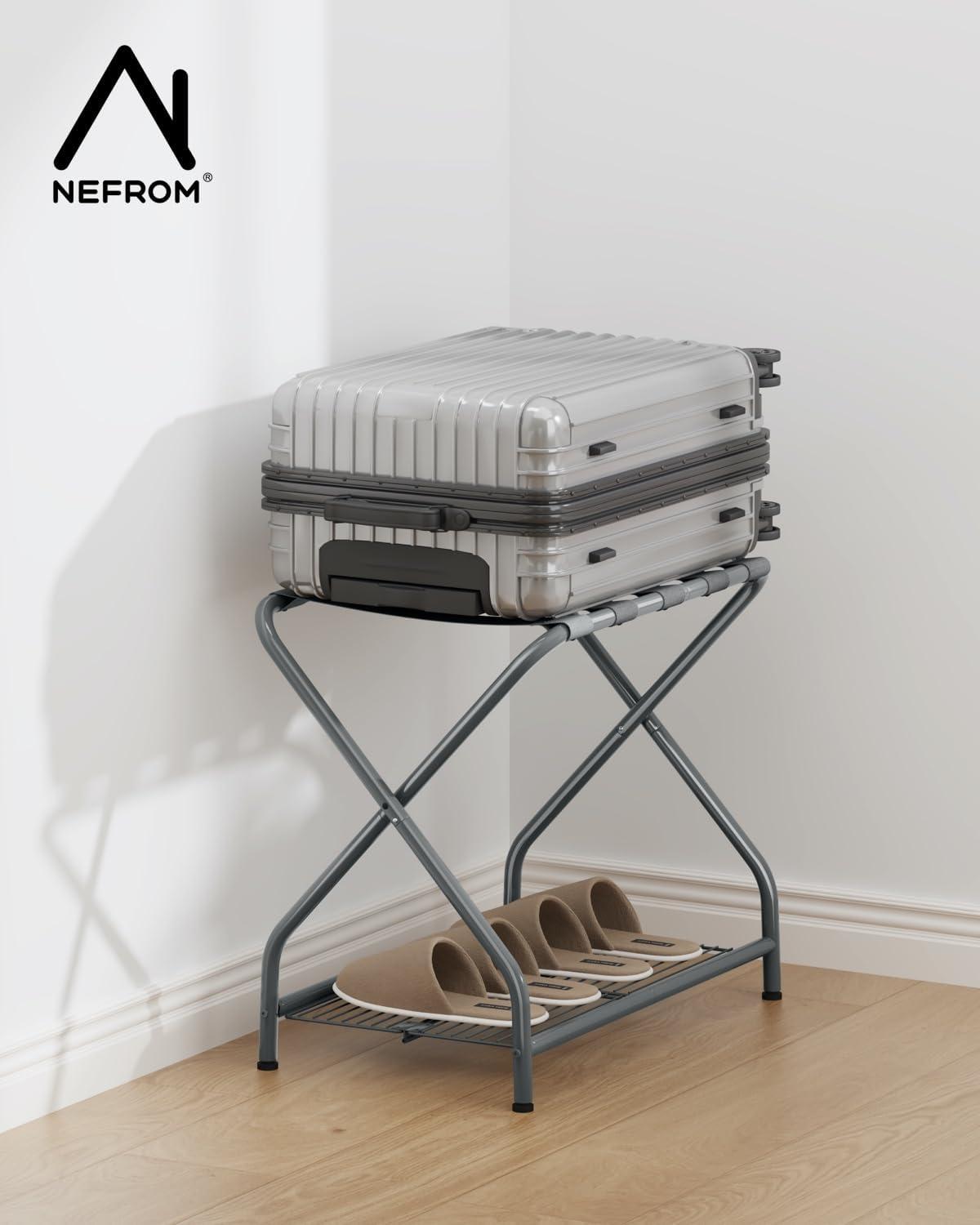 WIZIAT Rack Set Of 2, Foldable Suitcase Stand With Storage Shelf, Metal Luggage Holder For Guest Room, Bedroom | Wayfair