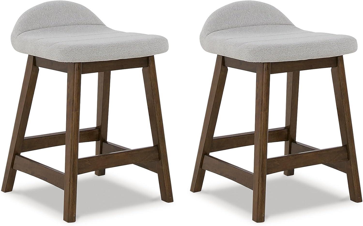 Light Gray and Brown Wood Counter Height Bar Stools, Set of 2