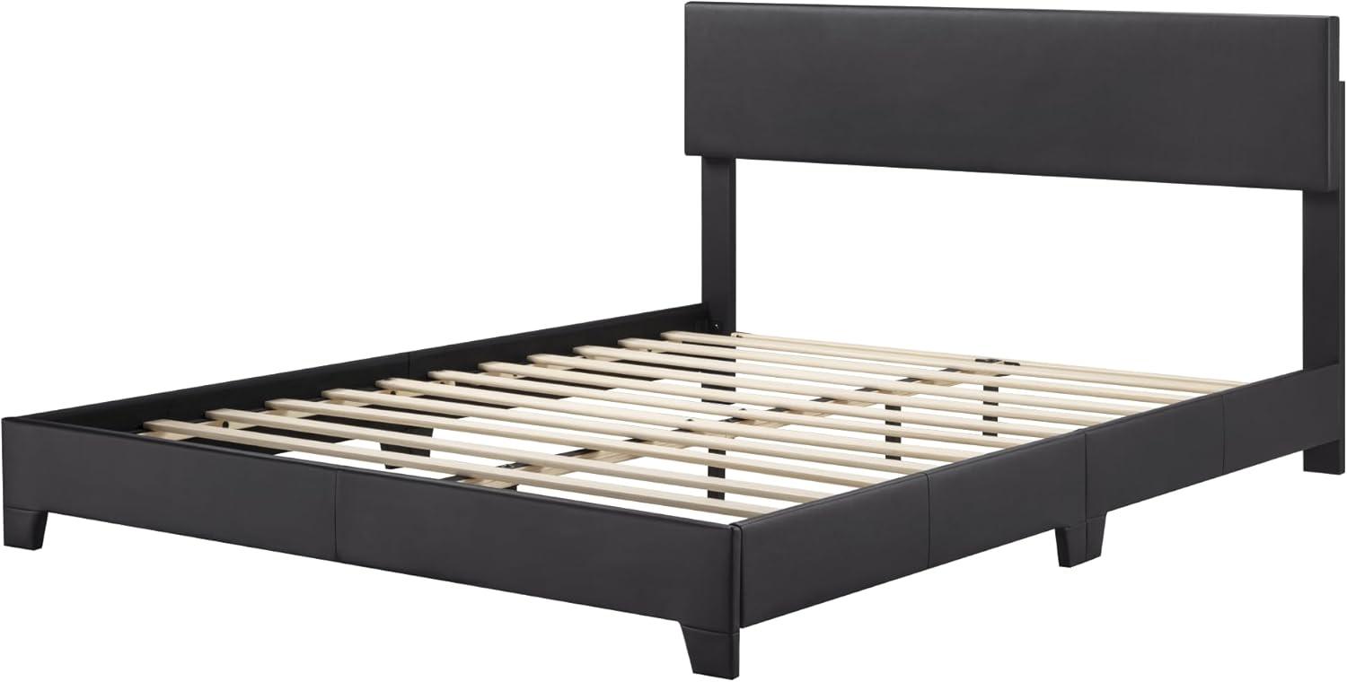 Killeryuki Full Size Bed Frame with Adjustable Headboard, Faux Leather Platform Bed with Wood Slats, Heavy Duty Mattress Foundation, No Box Spring Needed, Noise-Killeryuki, Easy Assembly, Black