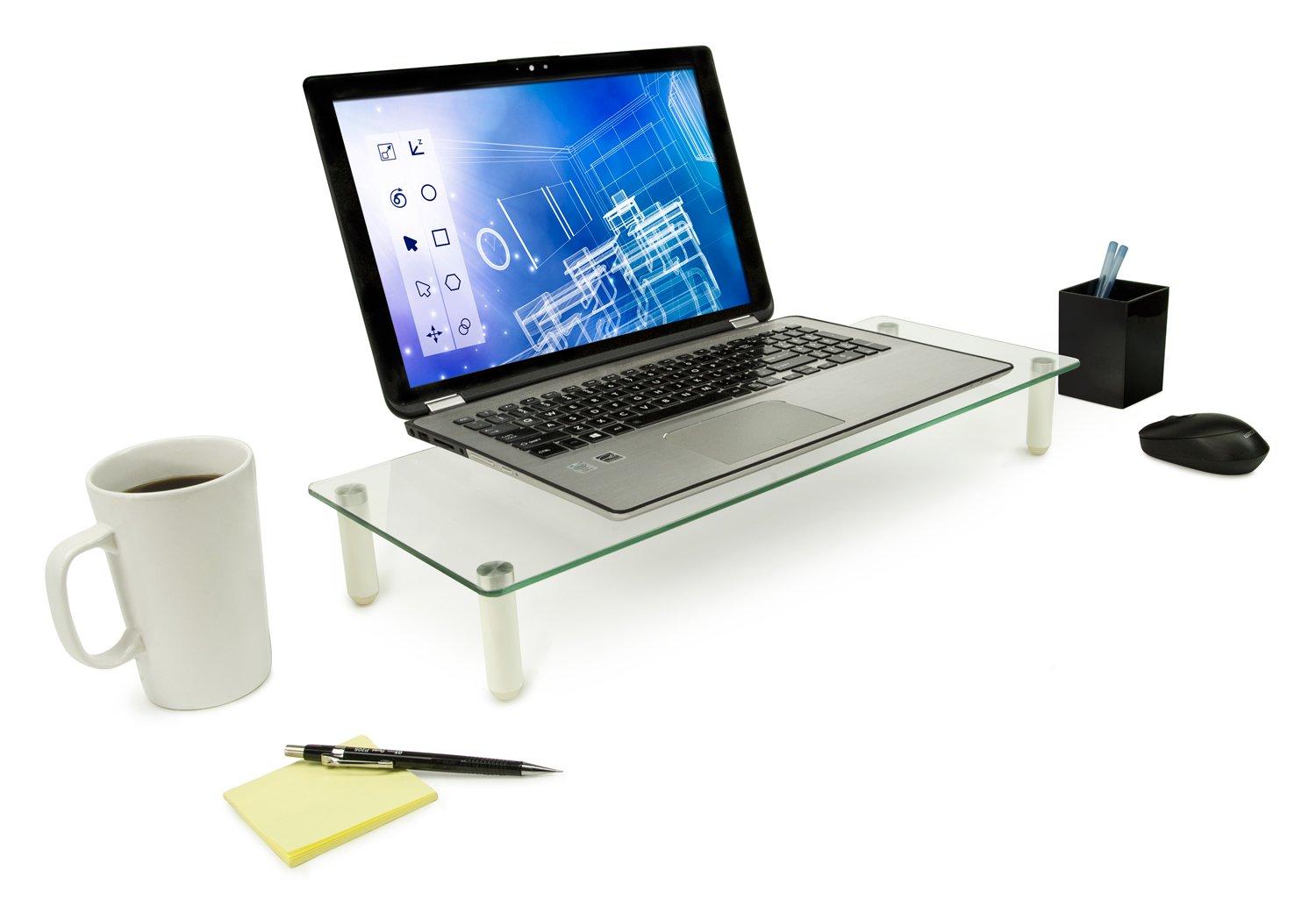 Mount-it Mount-It! Glass Desktop Monitor Stand Riser, 22 Inches Wide Clear Tempered Glass Hold Up to 44 Lbs.