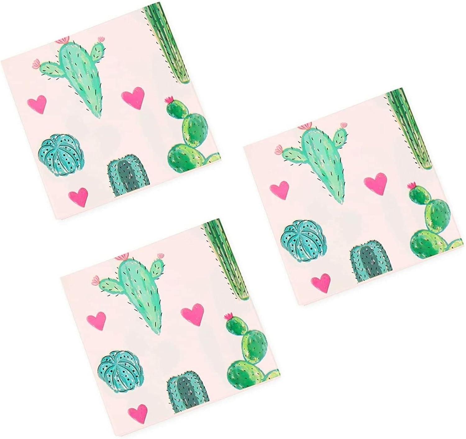 Sparkle and Bash 3 Pack Pink Plastic Cactus Tablecloth for Let's Fiesta Birthday Party Decorations, Baby Shower, 54x108 In