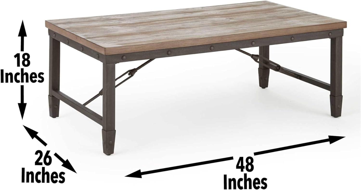 Riveted Antique Tobacco 48" Industrial Coffee Table with Plank-Effect Top