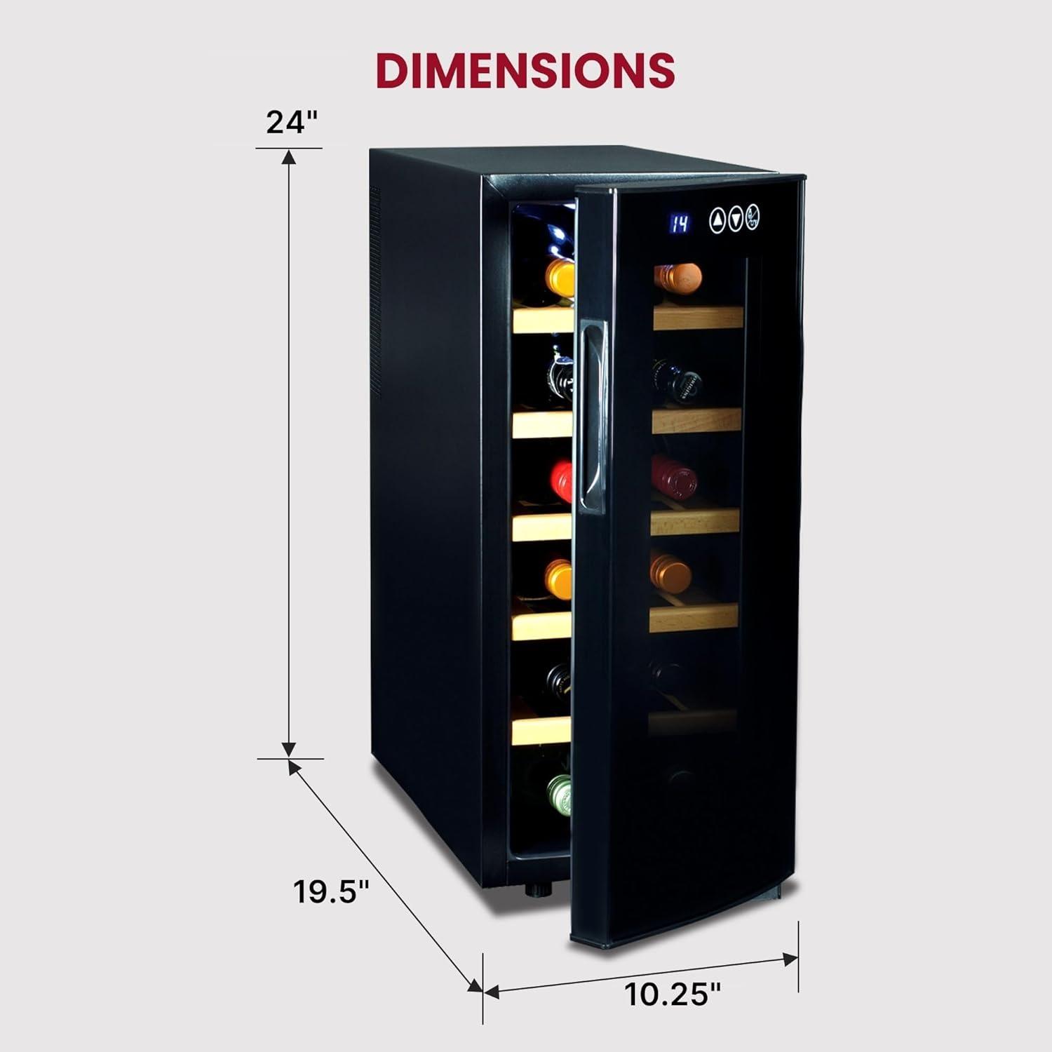 Koolatron Wine Cooler Refrigerator 12 Bottle Deluxe Countertop Compact Wine Cellar, Small Freestanding: Black Glass Door, Thermoelectric, 6 Shelves