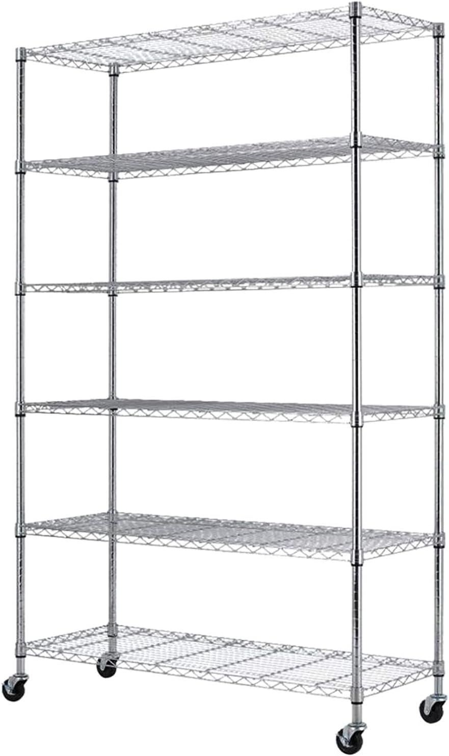 Chrome Heavy Duty Adjustable 6-Tier Metal Storage Rack with Wheels