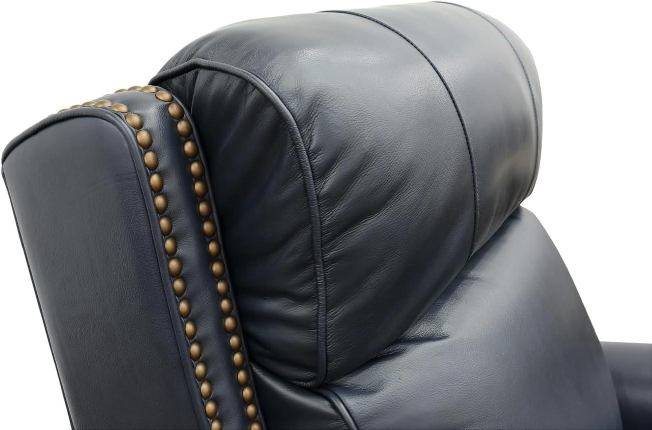 Shoreham Blue Leather Swivel Recliner with Wood Accents