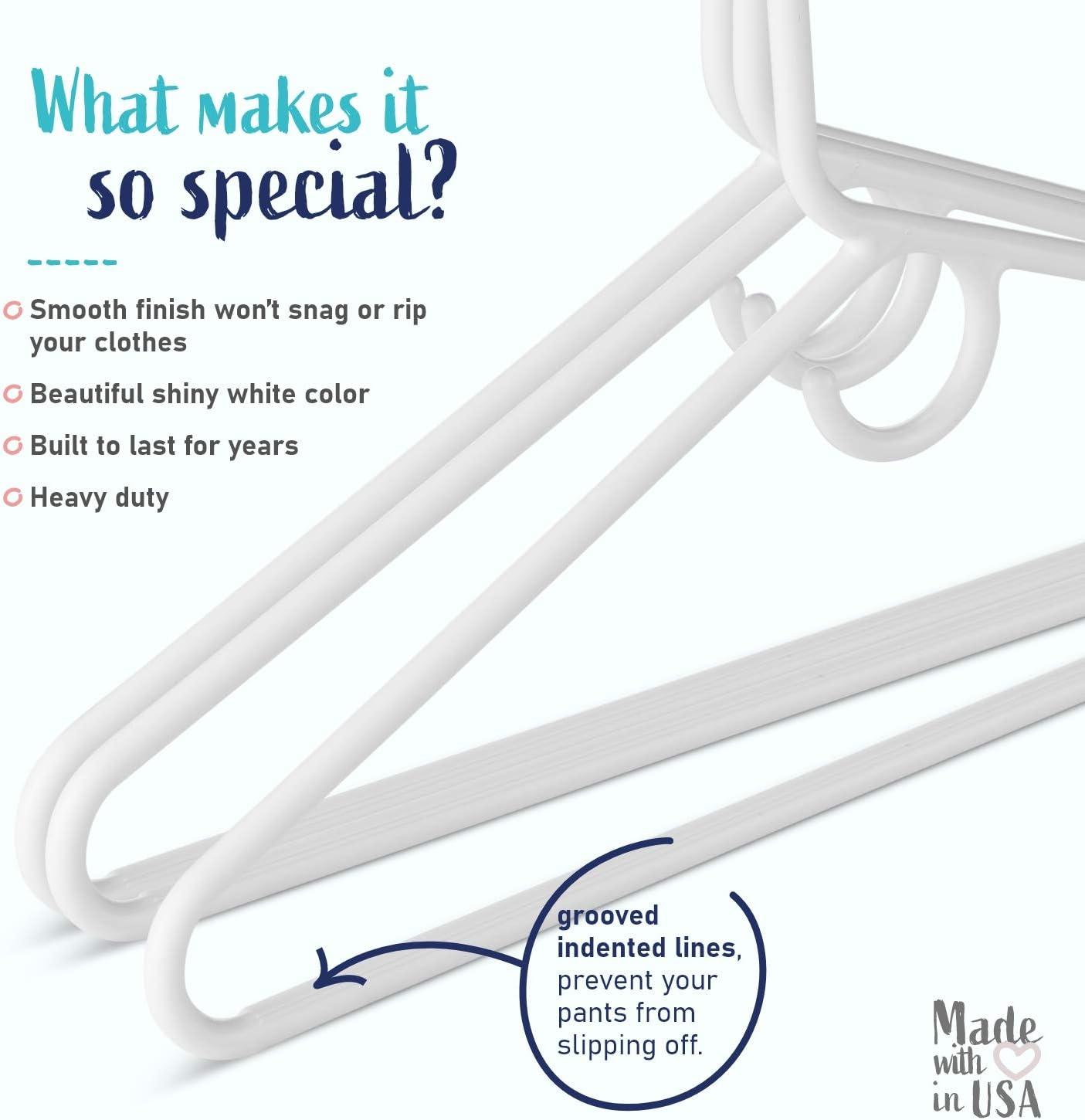 Hangorize USA-Made Heavy Duty Plastic Hangers, White - Pack of 24 Clothes Hangers with Hook for Scarves, Belts, Straps - Clothing, Suit, and Coat Hangers for Everyday Use