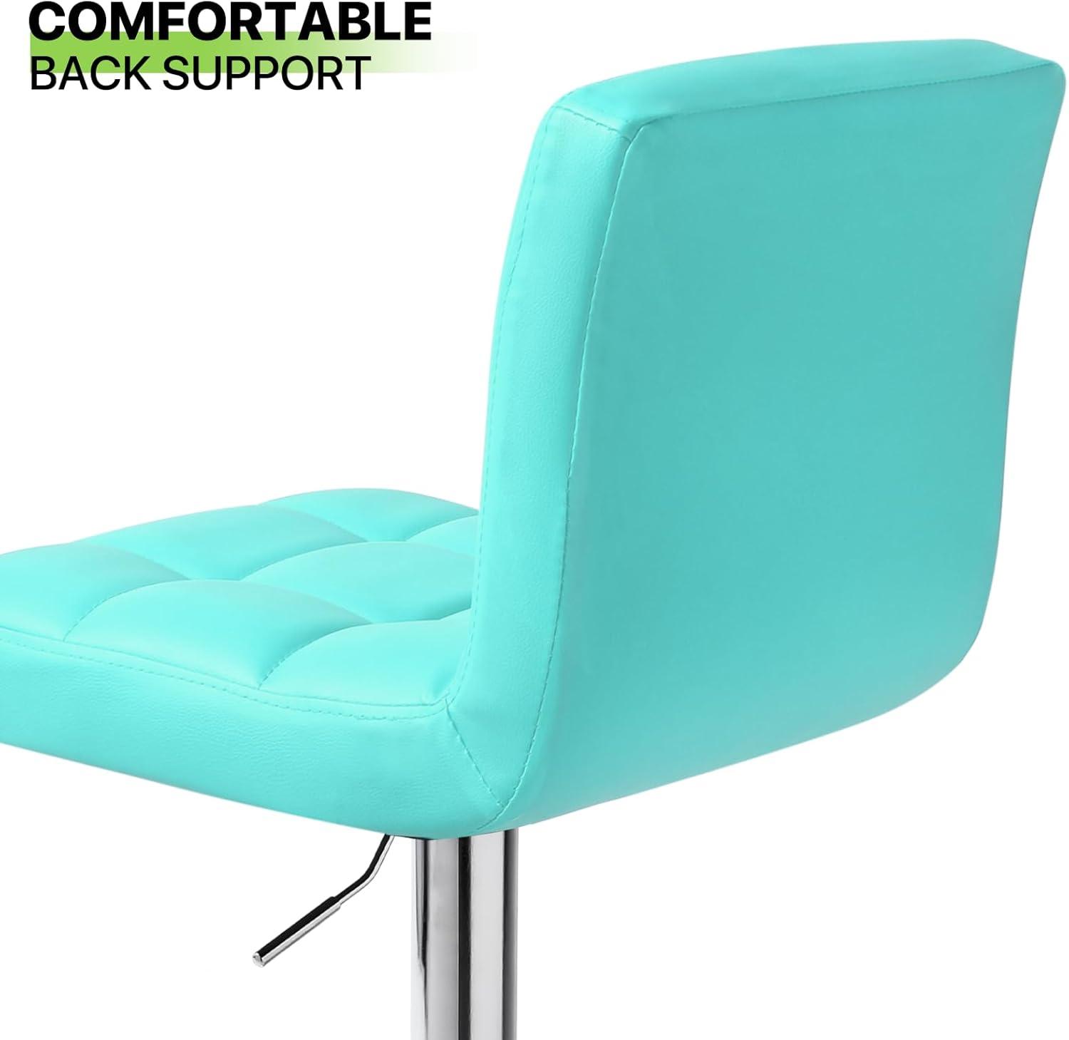 Magshion Modern Square Faux Leather Adjustable Bar Stools with Back, Set of 2, Counter Height Swivel Stool, Barstools for Kitchen Counter, Teal Blue