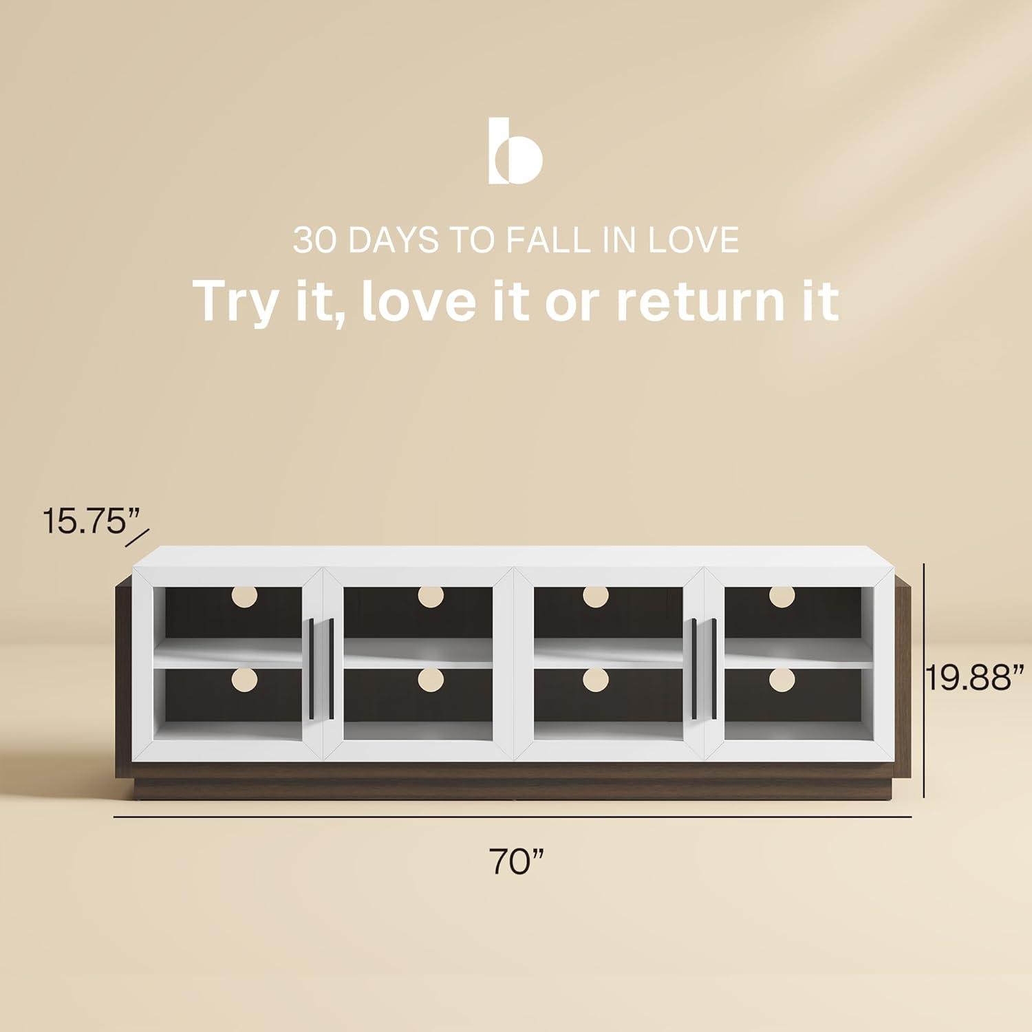 BELLEZE 70" TV Stand for TVs up to 75", Modern TV Stand & Entertainment Center with Shelves, Wood Storage Cabinet for Living Room or Bedroom - Brixston (White)