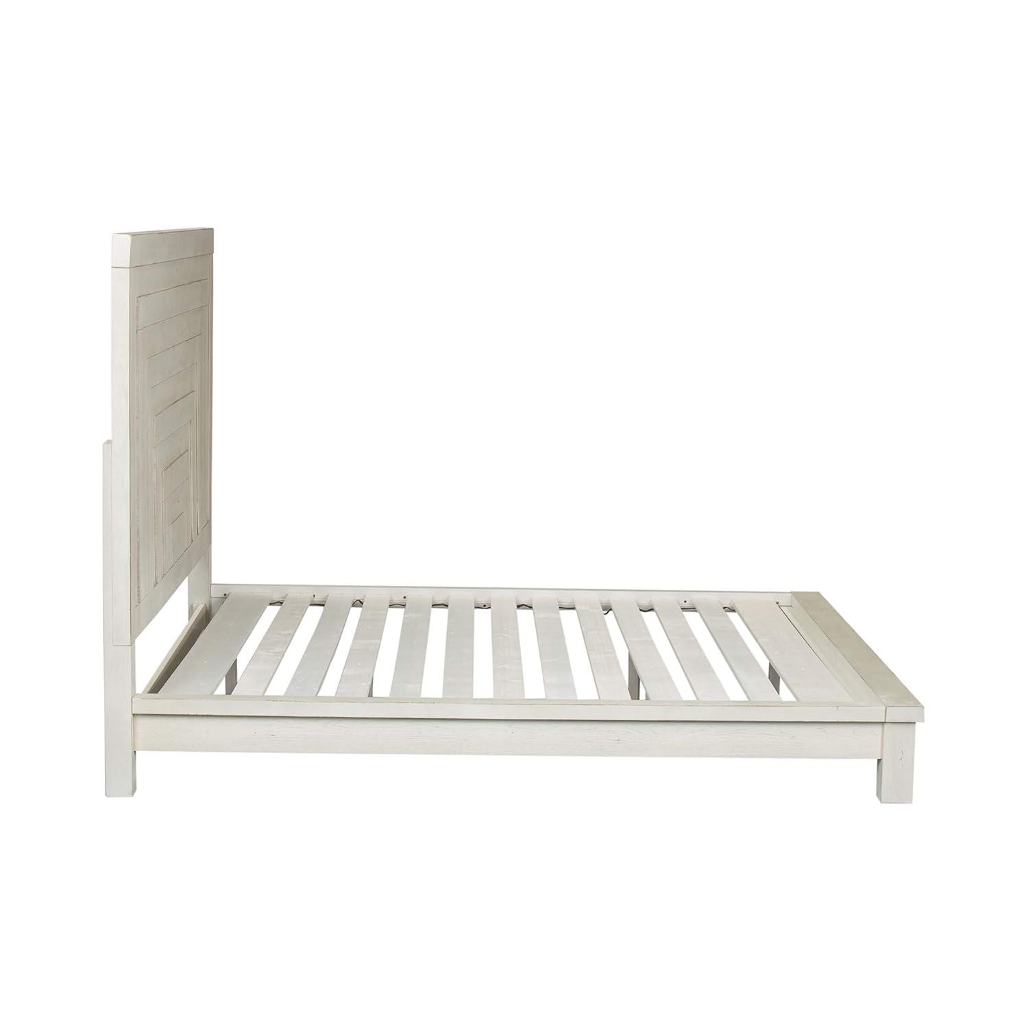 White Queen Platform Bed with Storage and Wood Headboard