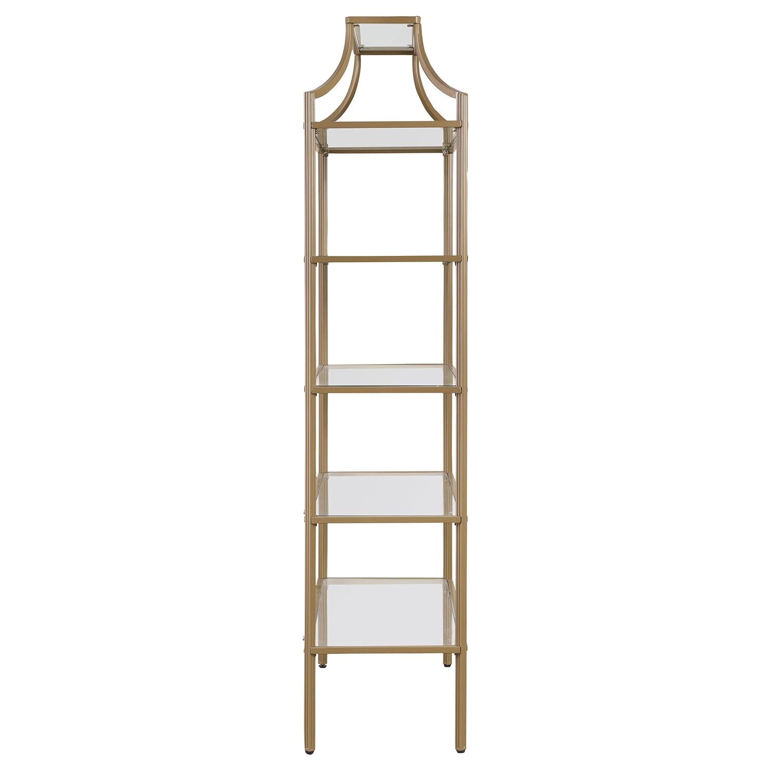 Coaster 70" Serena Modern 5 Tier Tempered Glass Shelves Bookcase Matte Gold