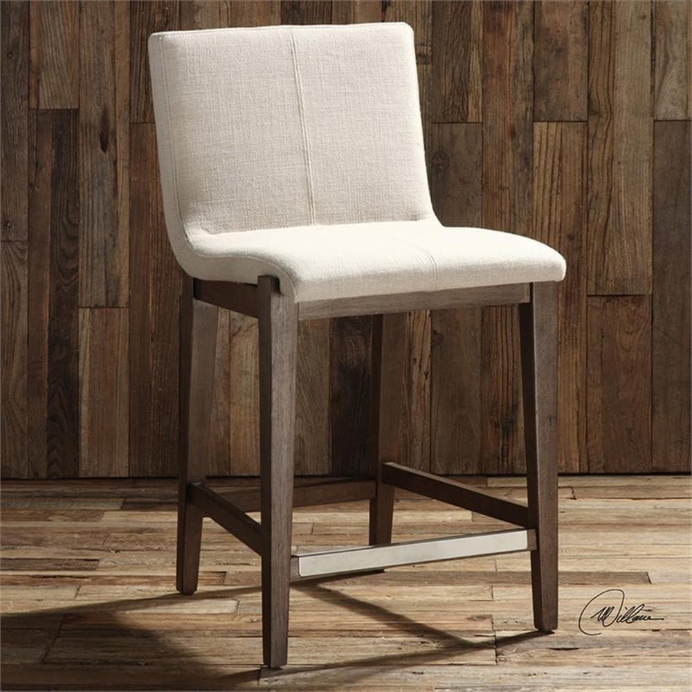 Home Square 26" Upholstered Counter Stool in Beige and Walnut - Set of 3