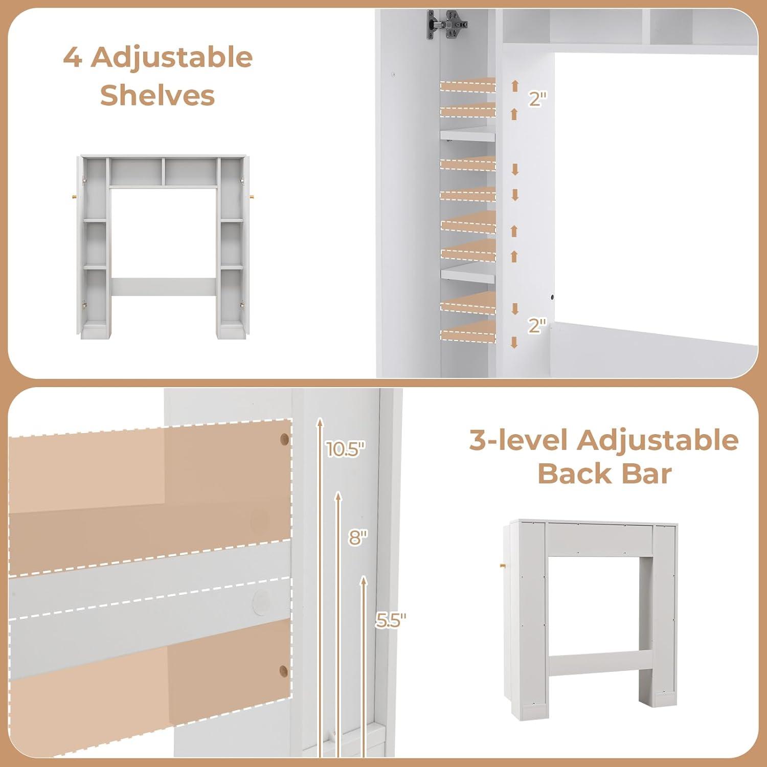 LOKO Over The Toilet Storage Cabinet, Freestanding above Toilet Organizer with Double Doors, 2 Open Compartments & 4 Adjustable Shelves, Bathroom Space Saver, Laundry Room Storage Rack (Natural)