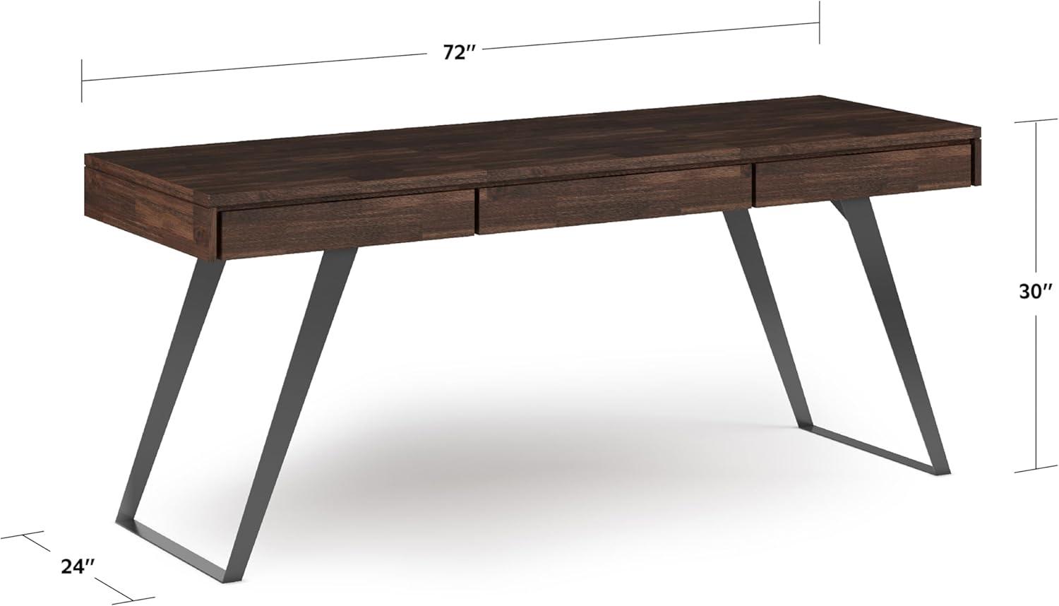 Simpli Home Lowry Solid Acacia Wood Desk, Industrial Style with Keyboard Tray and 2 Drawers