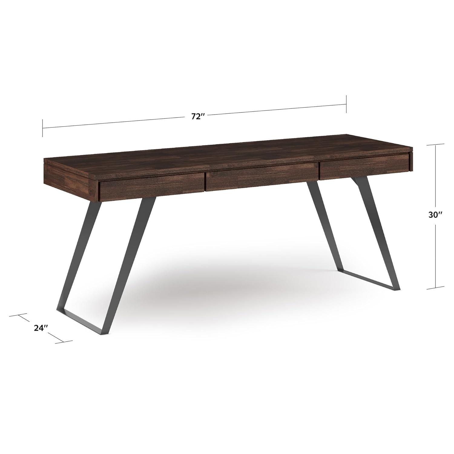 Simpli Home Lowry Solid Acacia Wood Desk, Industrial Style with Keyboard Tray and 2 Drawers