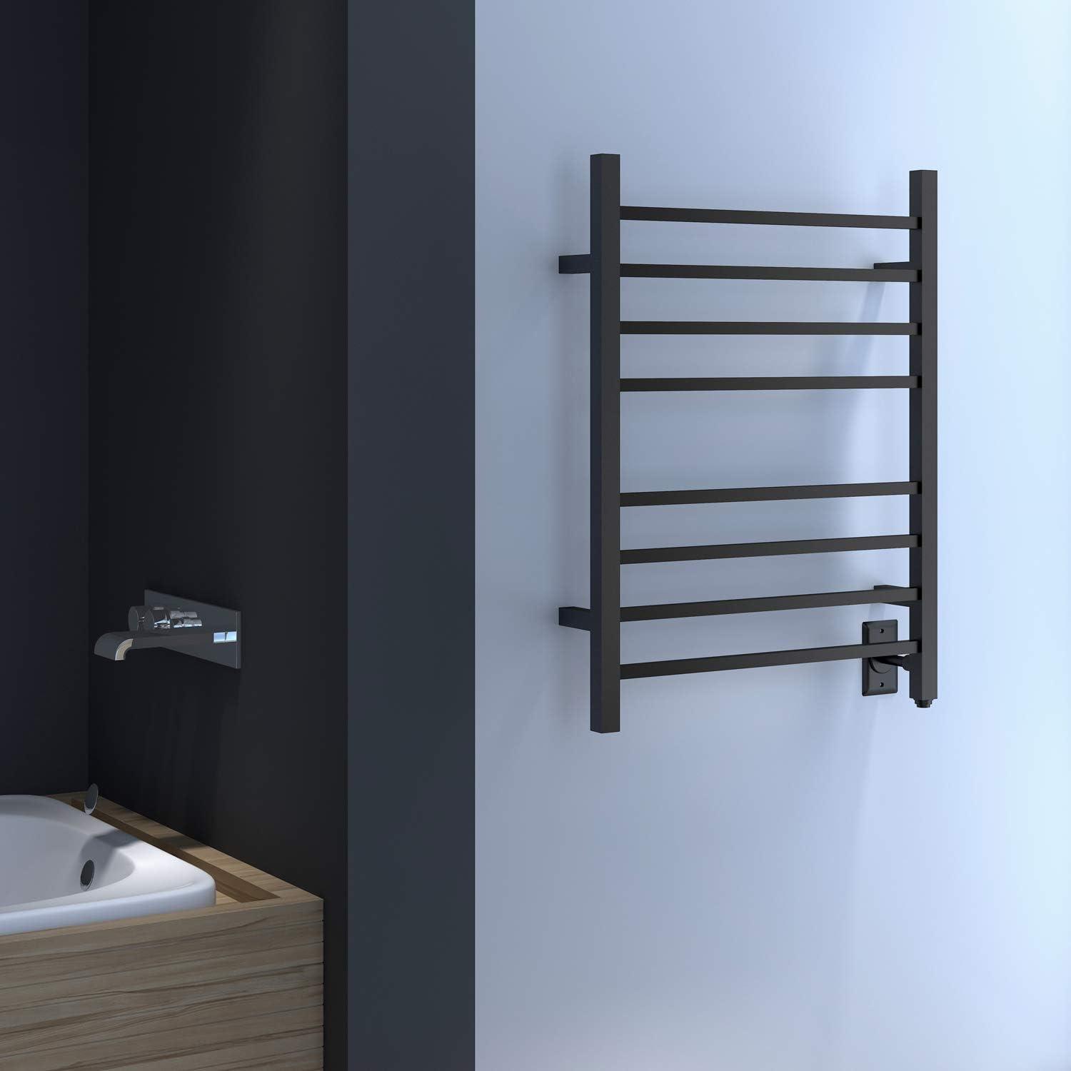 Towel Warmer, Heated Towel Warmer Rack, Wall-Mounted Hardwired/Plug-in Electric Towel Warmers for Bathroom, Hot Towel Rails - Matte Black