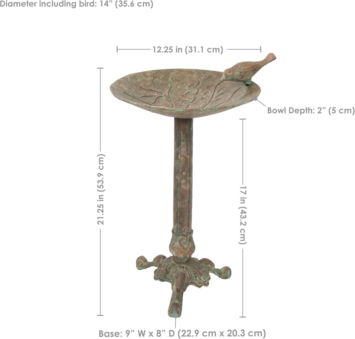 SunnyDaze Decor Ivy and Sage Freestanding Cast Aluminum Outdoor Bird Bath - Rustic Patina