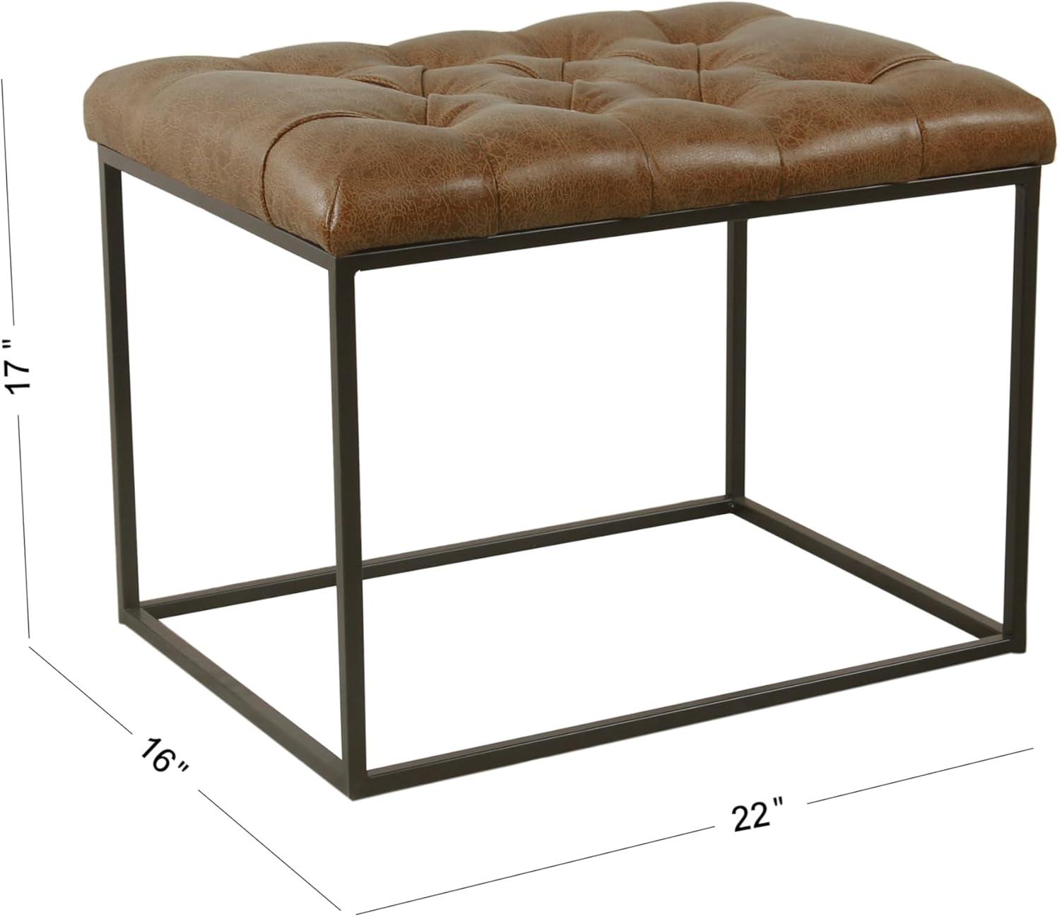 Distressed Brown Faux Leather Tufted Cocktail Ottoman