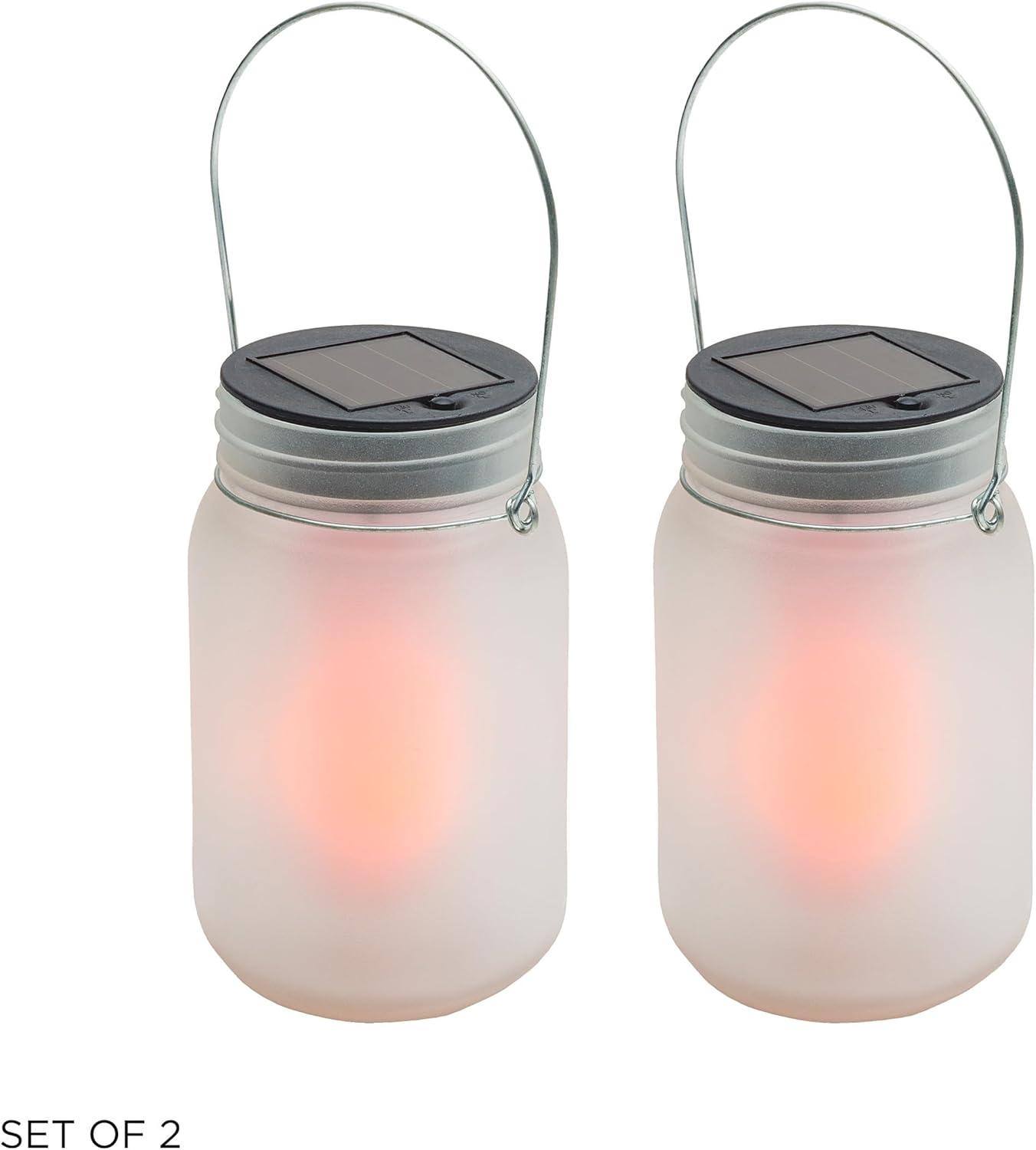 Clear Solar Powered LED Pathway Lantern Jars, Set of 2