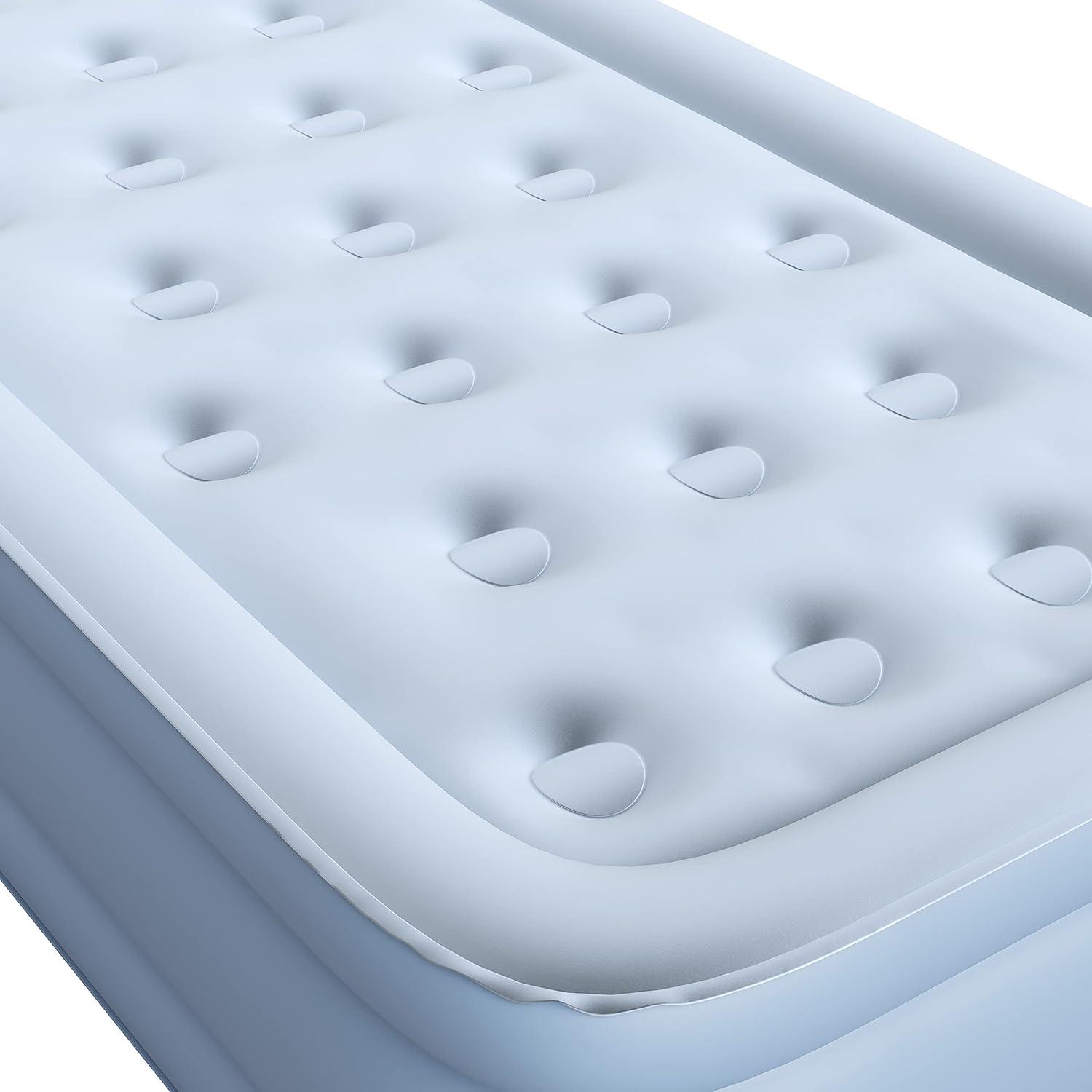 Twin Blue Vinyl Air Bed Mattress with Pump and Raised Edge