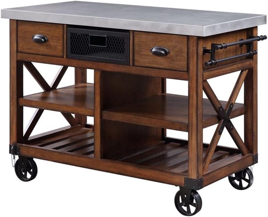 Kailey Antique Oak Drop Leaf Kitchen Cart with Storage