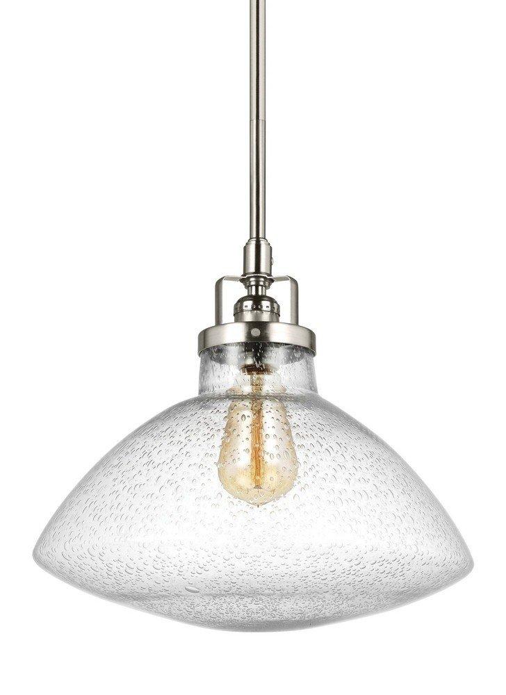 Generation Lighting Belton 1 -Light Brushed Nickel Transitional Seeded glass Dome Medium Hanging Pendant light