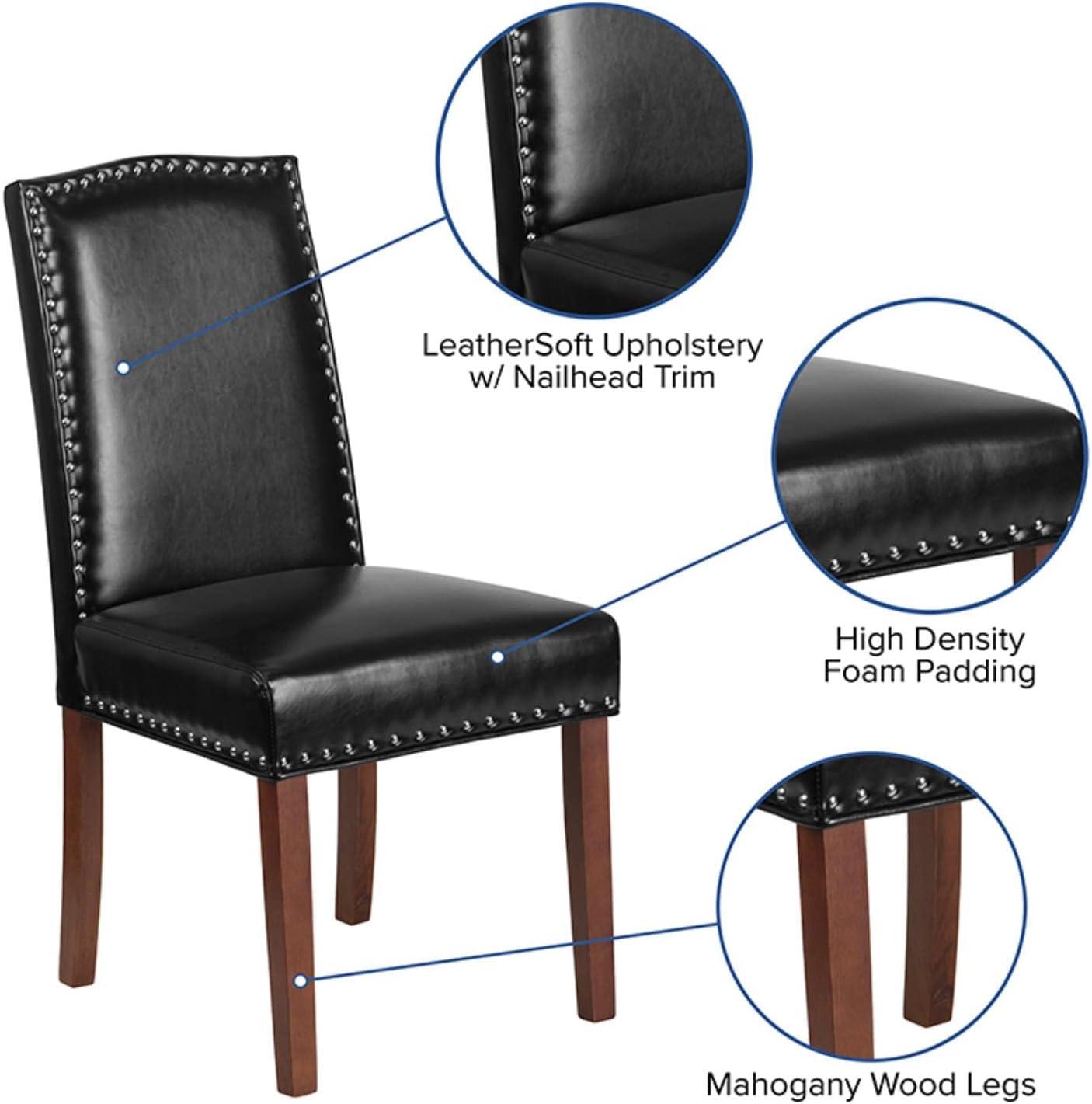 Black LeatherSoft Parsons Side Chair with Nailhead Trim