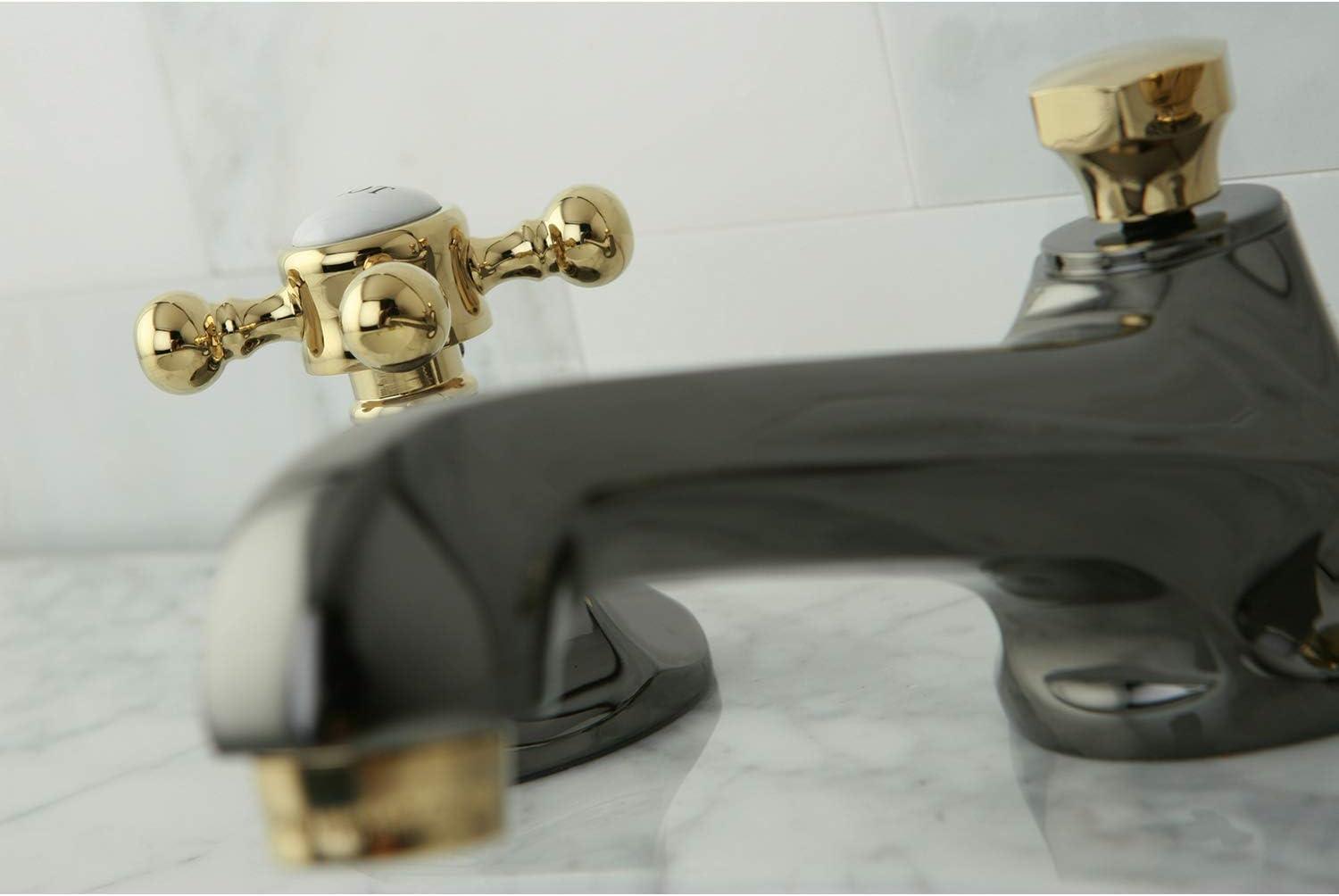 Kingston Brass Water Onyx Two-Handle 3-Hole Deck Mount Widespread Bathroom Faucet with Brass Pop-Up Drain