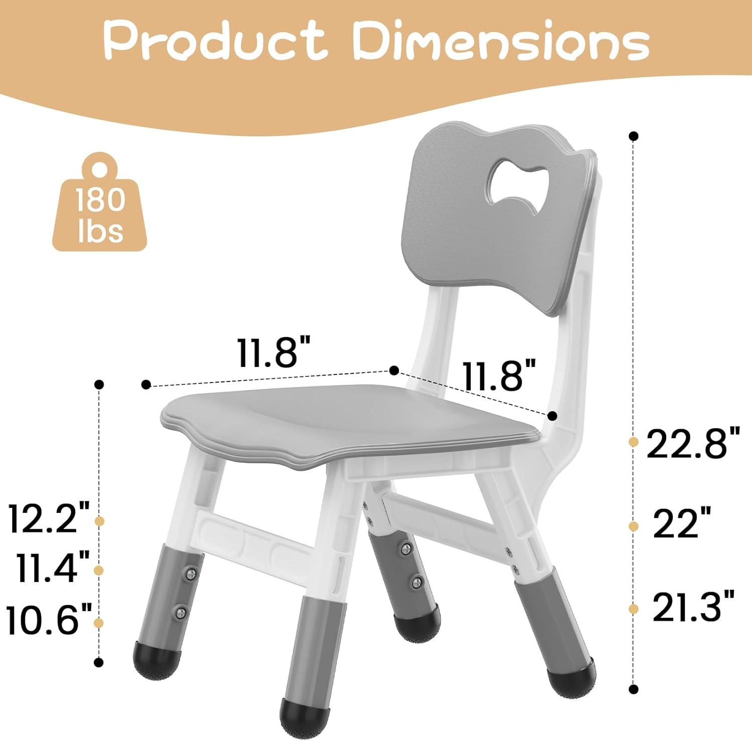 2pcs Adjustable Kids Chair , 3 Level Height Adjustable，Plastic Indoor Outdoor Child Chair for Children Age 2-8