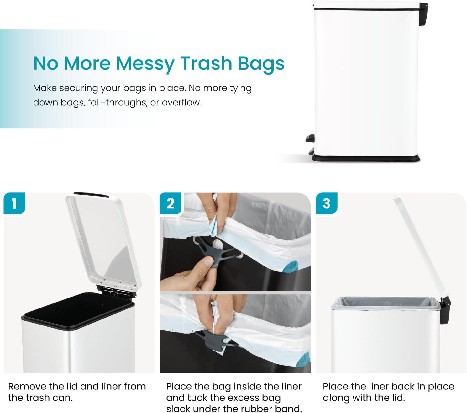 Home Zone Living 8 Gallon Stainless Steel Kitchen Trash Can with Step-On Pedal and Slow Closing Lid