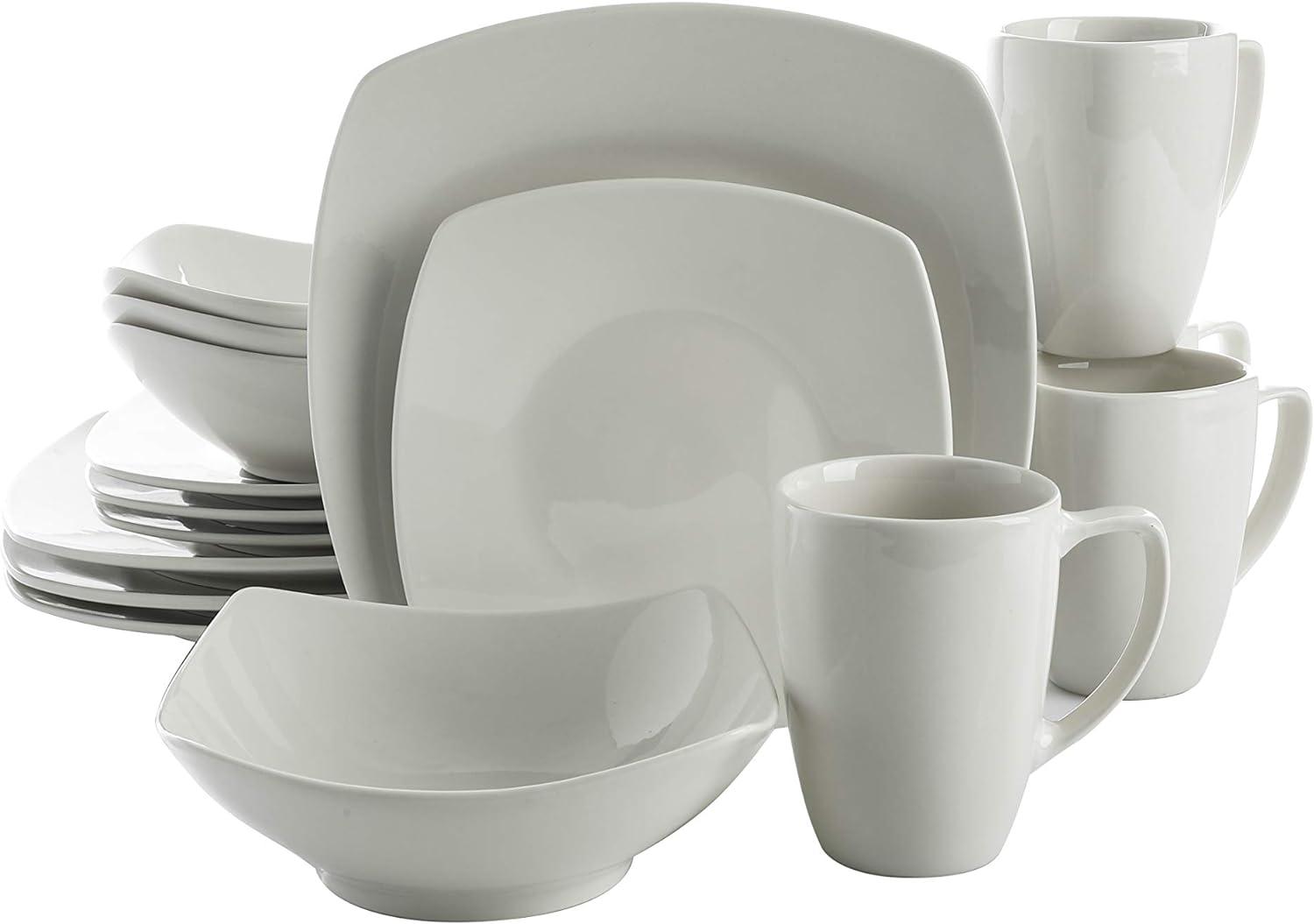 White Porcelain Square Dinnerware Set for 6