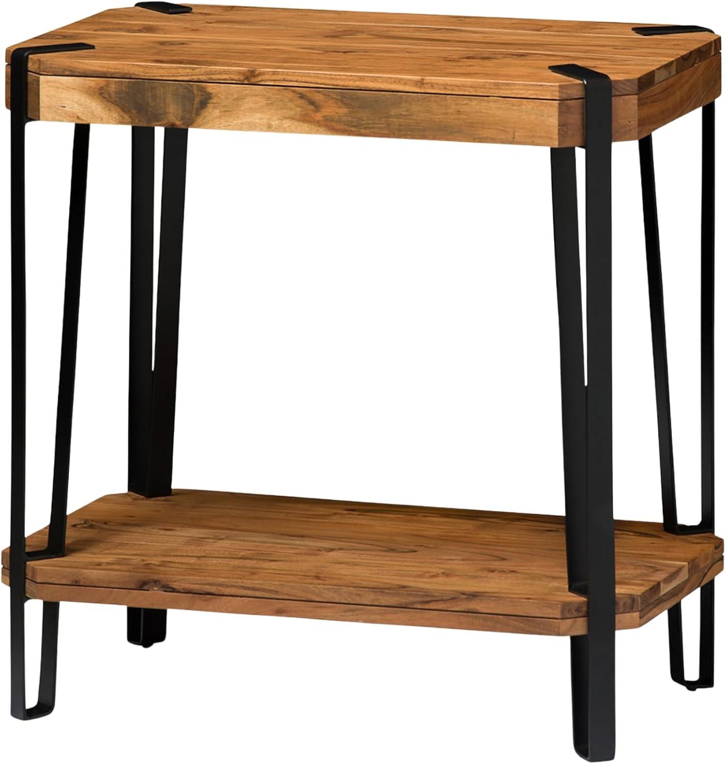 Alaterre Furniture 28" Ryegate Natural Brown Live Edge Solid Wood End Table Metal And Wood
