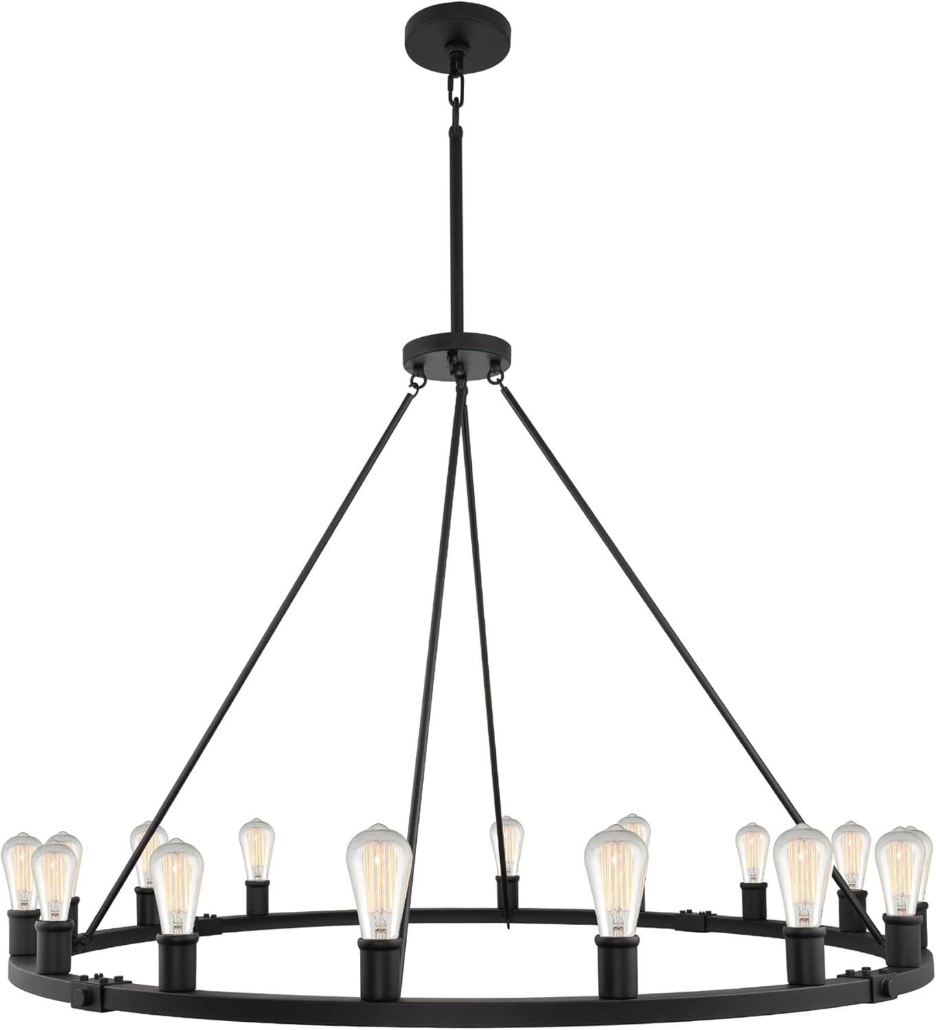 Jericho 50" Black Farmhouse Wagon Wheel Metal Chandelier