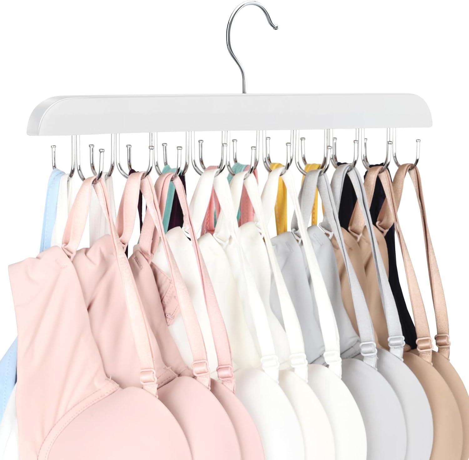 Resovo Bra Hanger for Closet, Tank Top Hanger 20 Hooks Capacity Foldable Wood Space Saving Hanger Closet Organizers and Storage for Dorm & Apartment for Tank Top, Bra, Scarf etc.