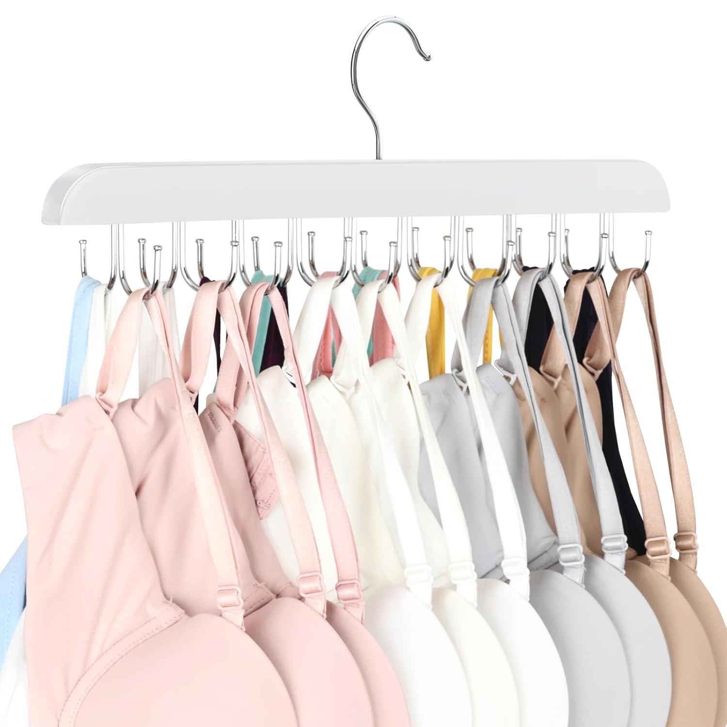 Resovo Bra Hanger for Closet, Tank Top Hanger 20 Hooks Capacity Foldable Wood Space Saving Hanger Closet Organizers and Storage for Dorm & Apartment for Tank Top, Bra, Scarf etc.