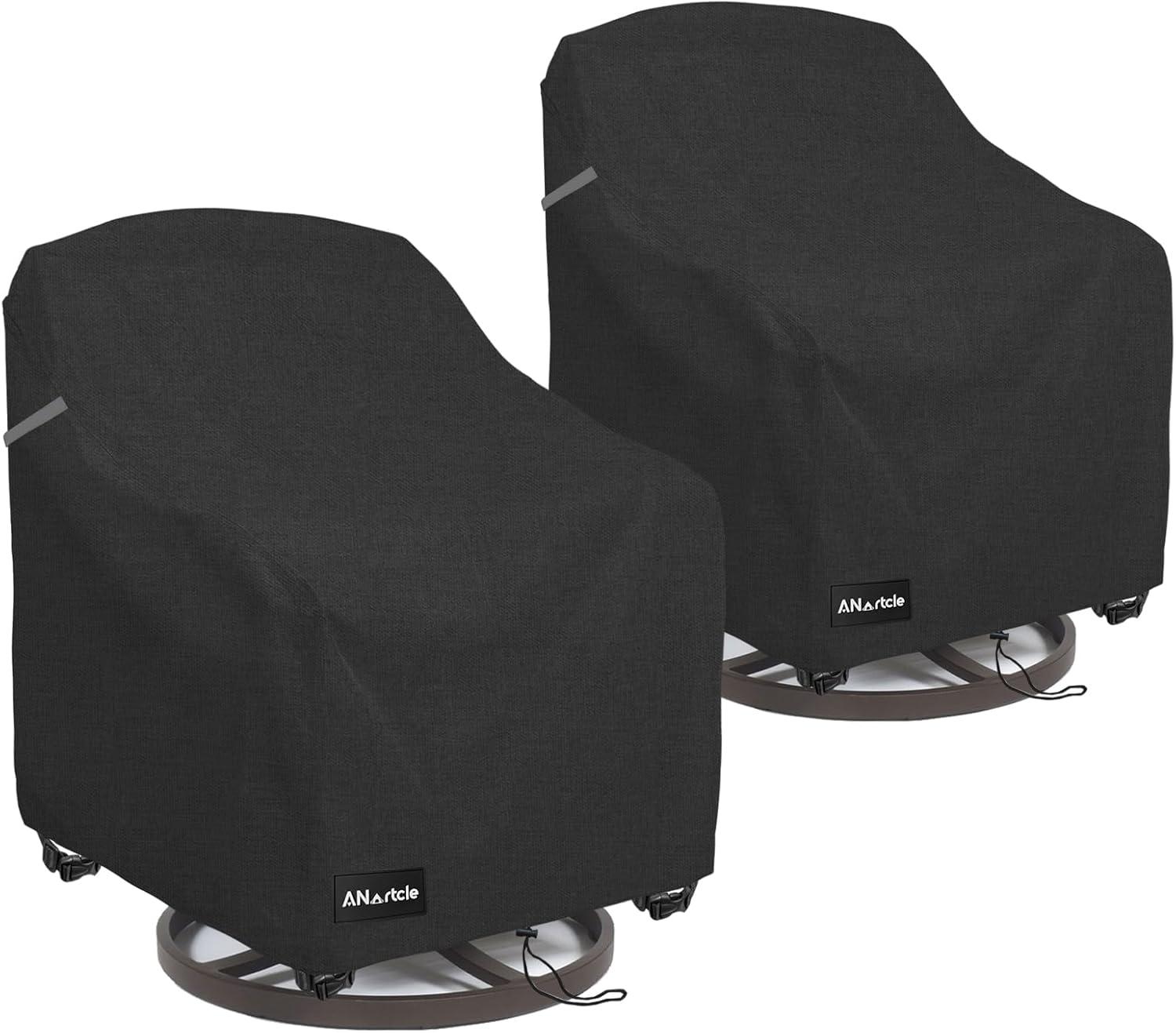 Black Waterproof Outdoor Swivel Lounge Chair Covers, 2 Pack