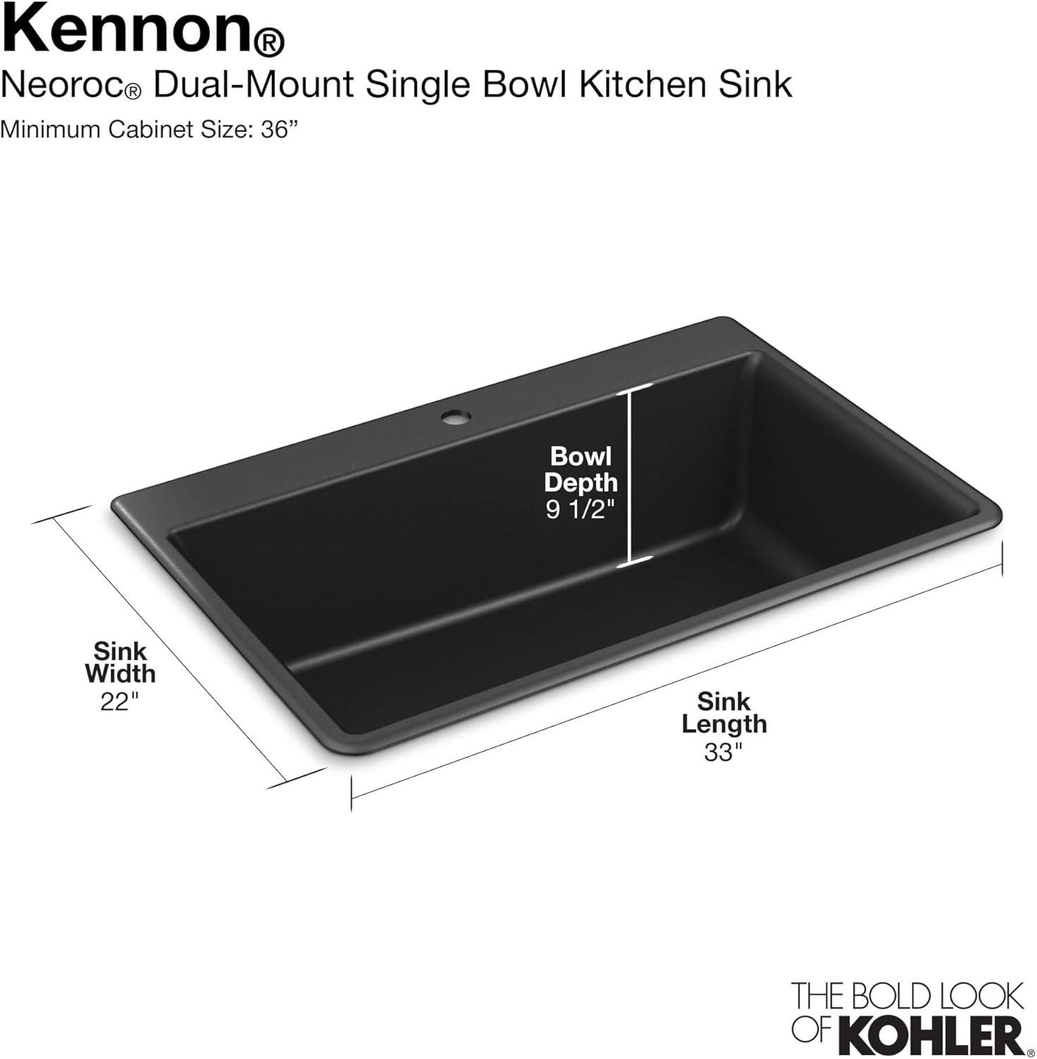 Kennon™ 33" x 22" x 10-1/8" Neoroc™ Under-Mount Single-Bowl Kitchen Sink