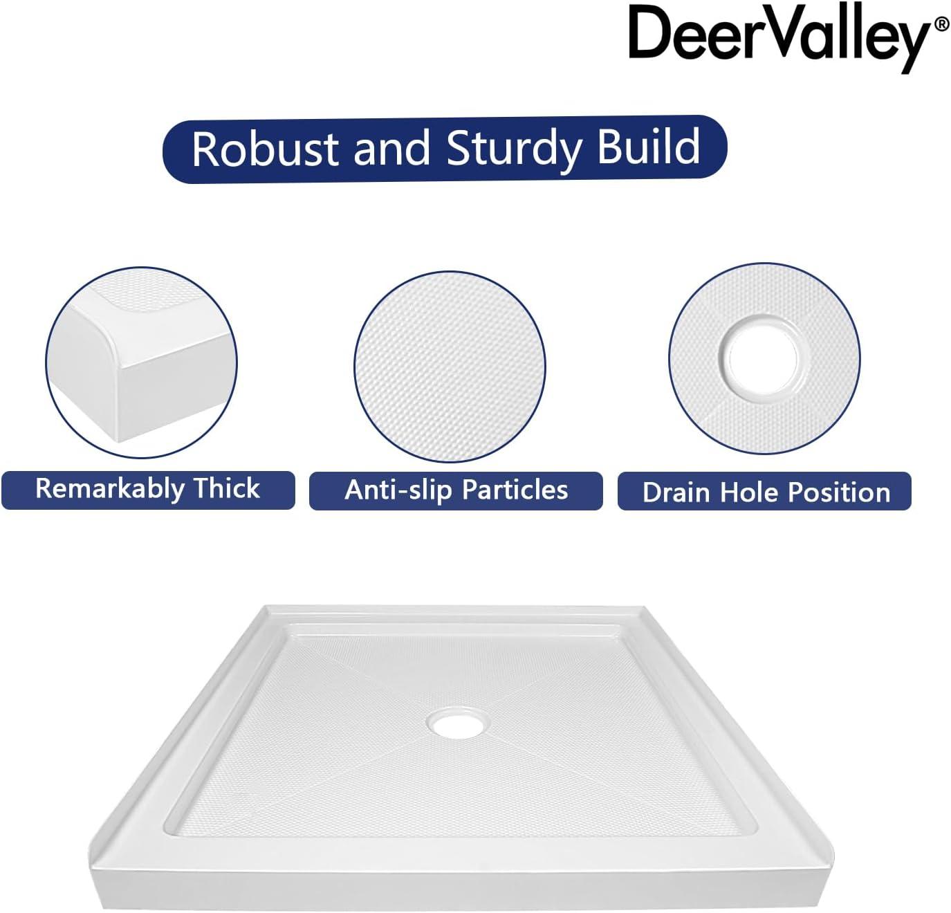 DeerValley 35" L x 35" W Single Threshold Square White Shower Base Center Drain, Non-slip Design