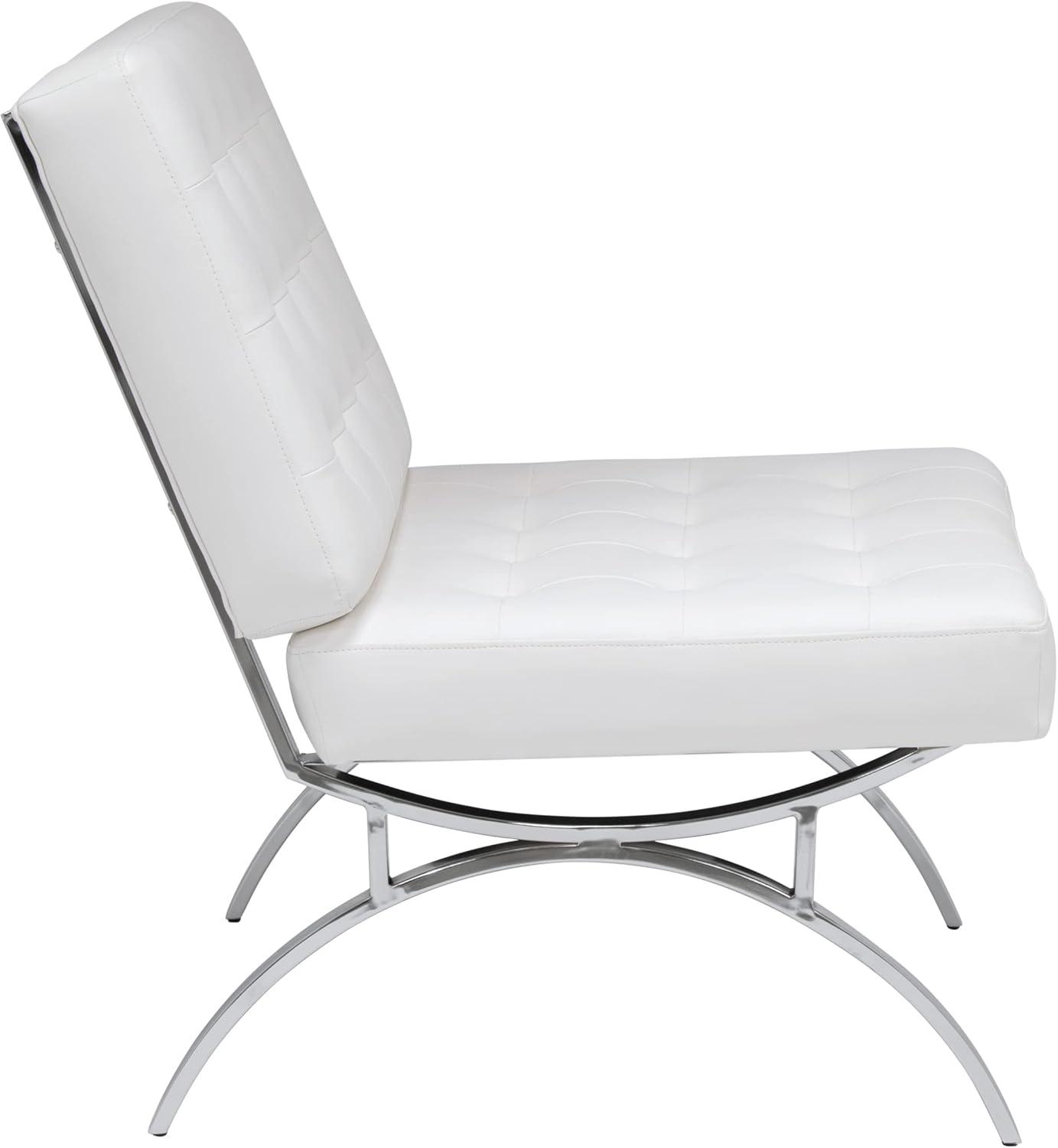 Elegant Mid-Century Modern White Leather Metal Frame Accent Chair