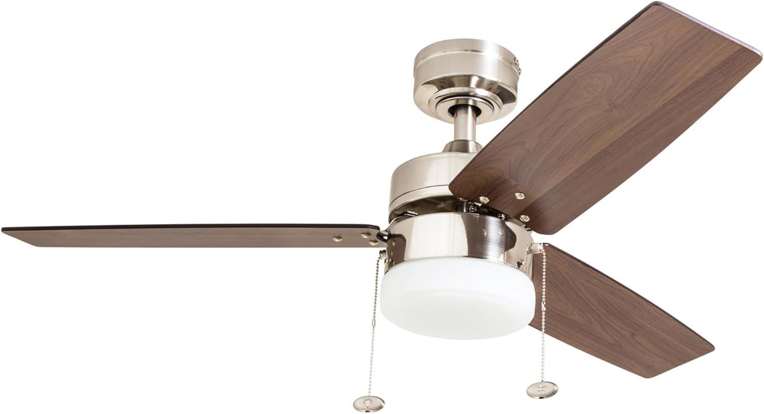 Prominence Home Reston 42-in Brushed Nickel with Burnt Oak/Chocolate Maple Blades Ceiling Fan With Light ( 3 -Blade )